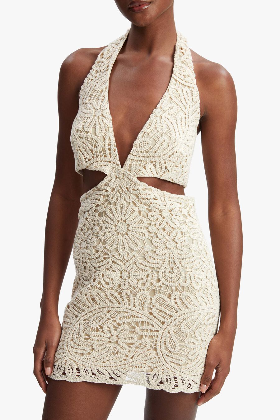 ARIAS CROCHET MINI DRESS in colour Light Beige
