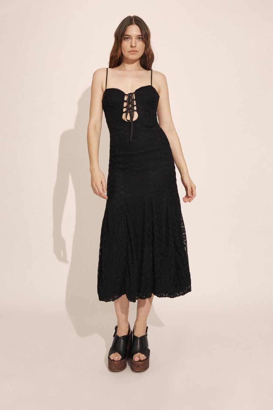 DELANEY LACE MIDI DRESS in colour BLACK