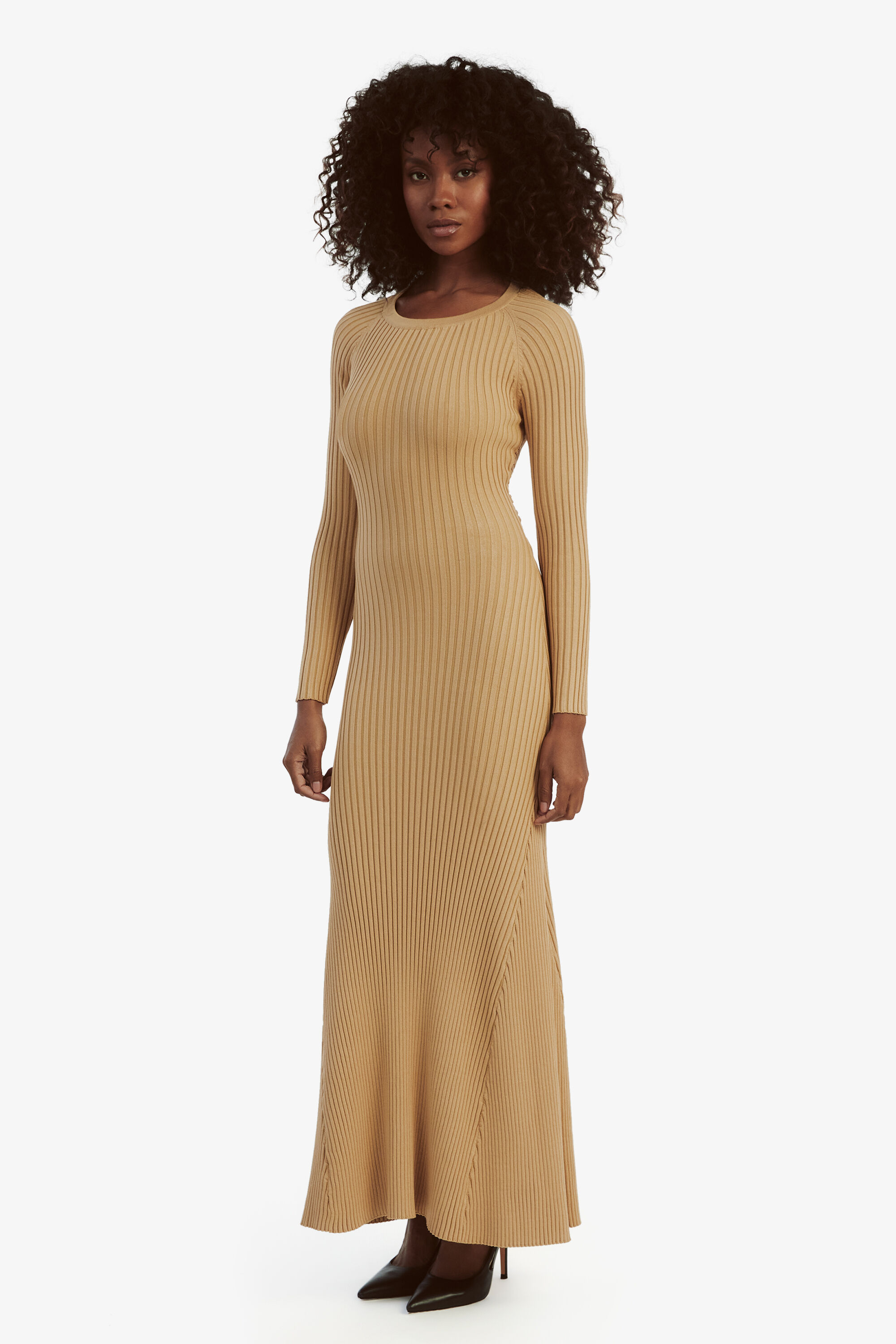 Amaro Maxi Knit Dress In Soft Camel | Bardot