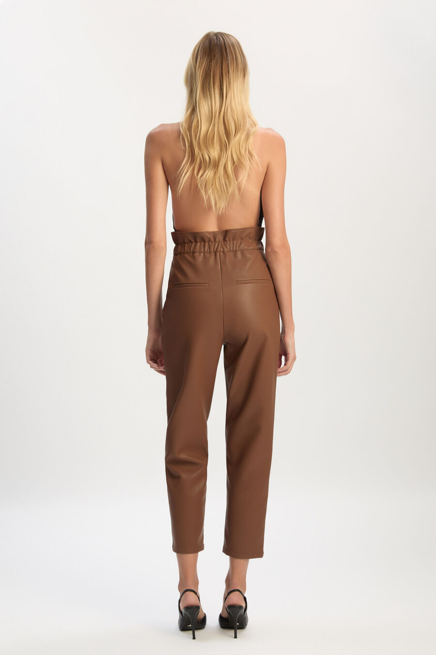 ELVIRIA HALTER SATIN BODYSUIT in colour BLACK