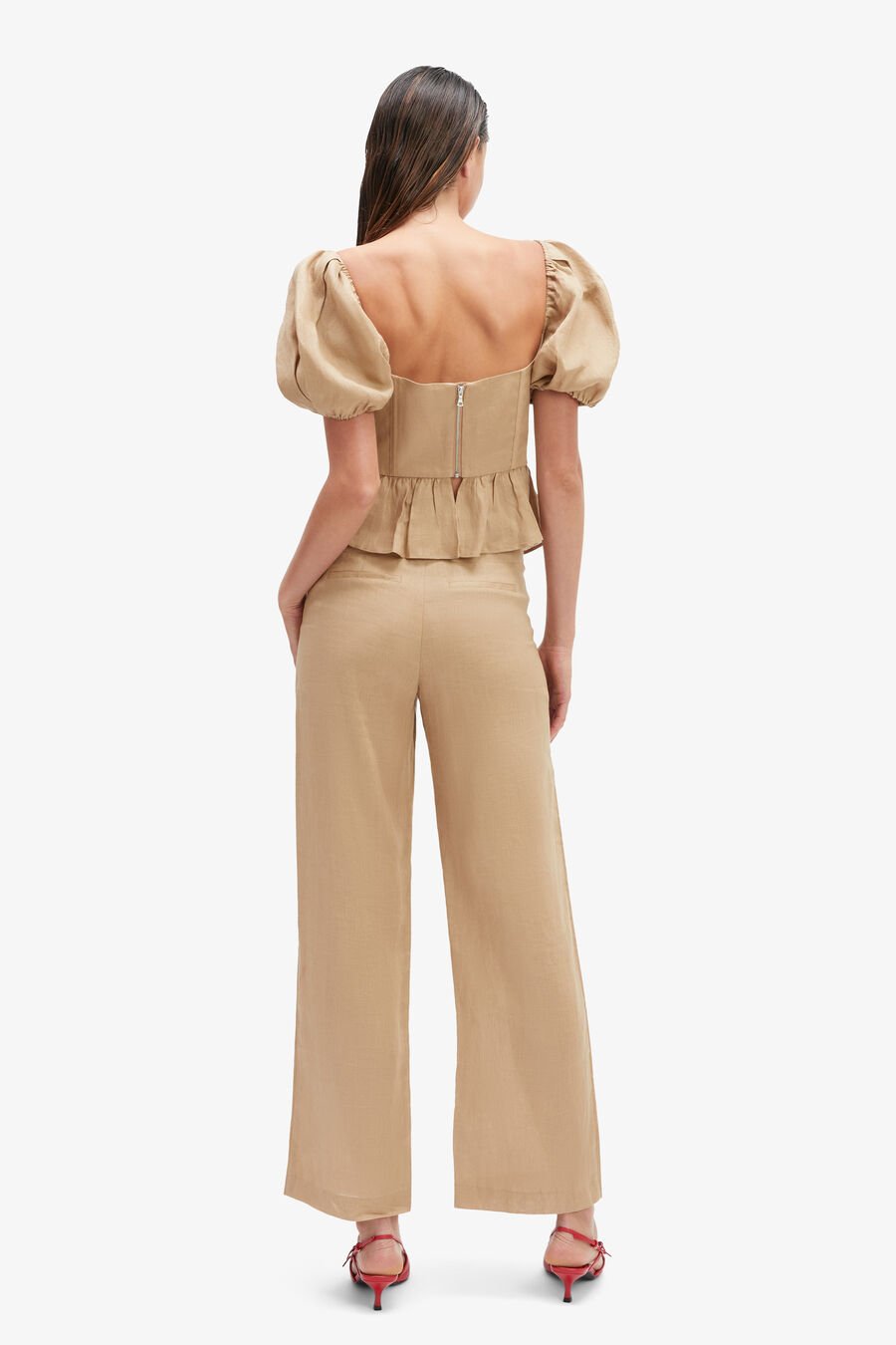 ESRA PUFF SLEEVE CORSET TOP in colour LATTE