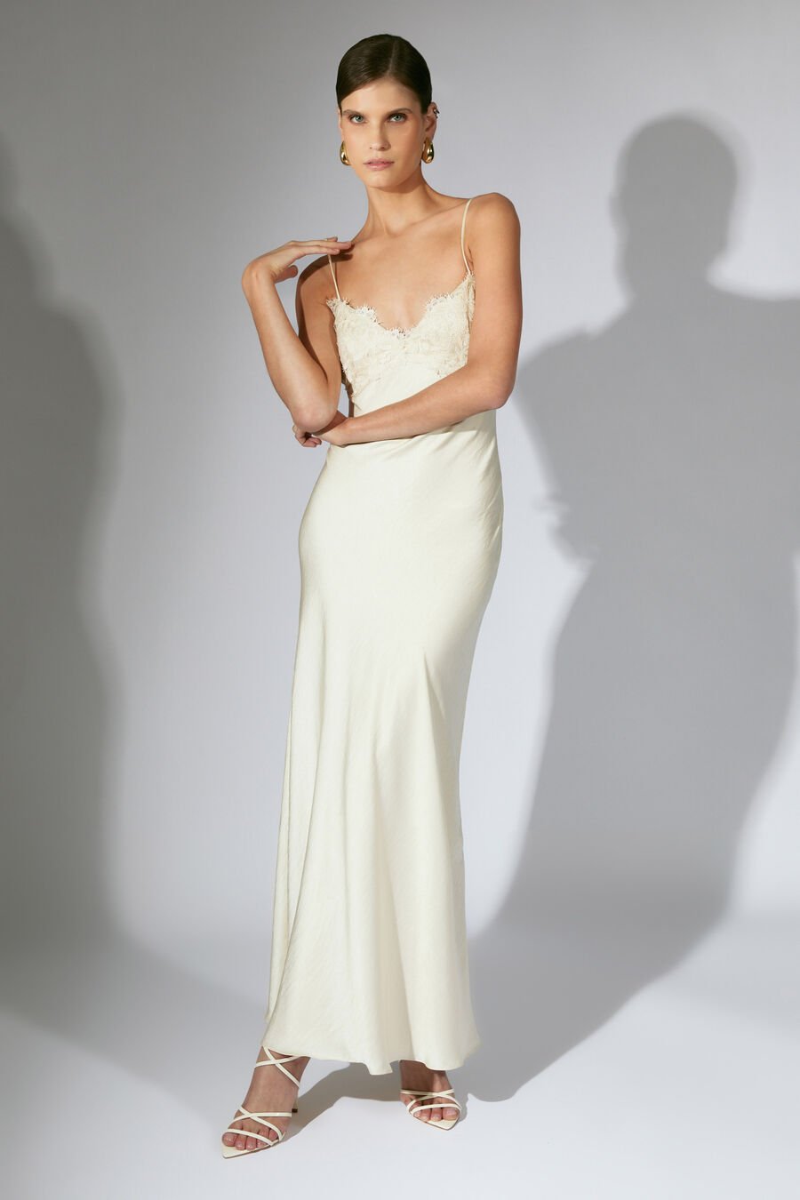 ELISAN LACE SATIN MAXI DRESS in colour Ivory