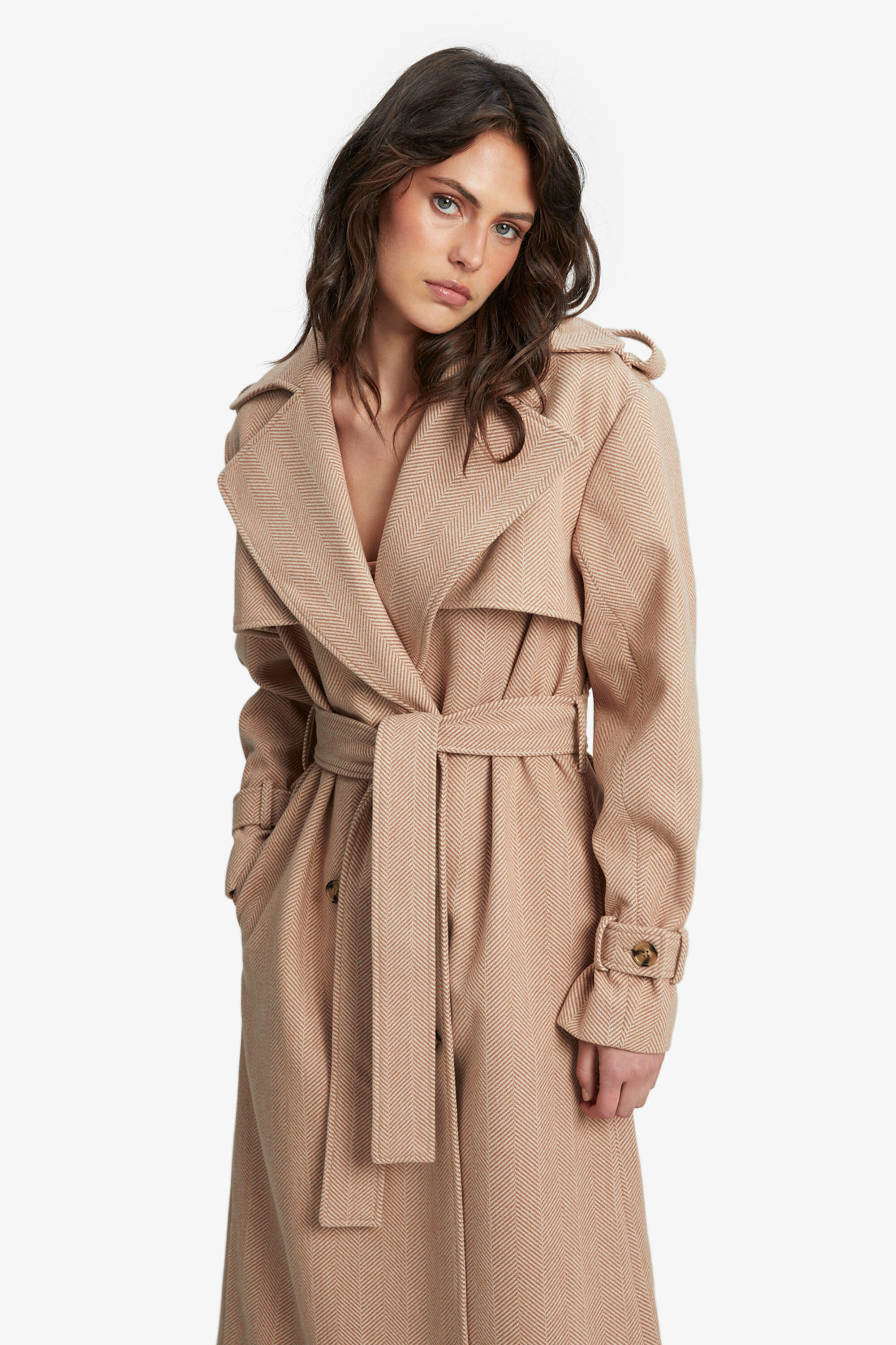 Oversized Herringbone Trench In Herringbon Bardot