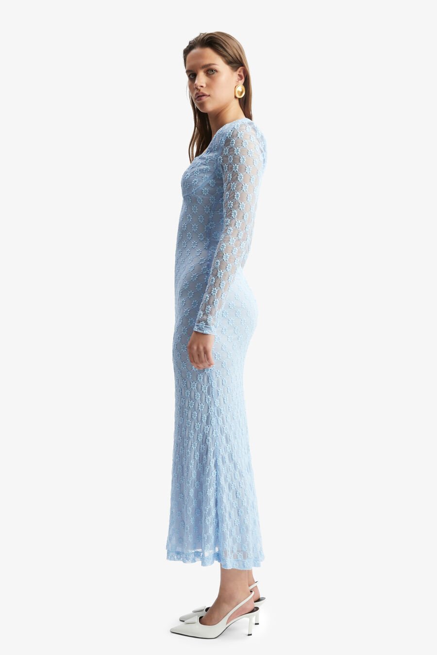 ADONI LACE MIDI DRESS in colour CORNFLOWER