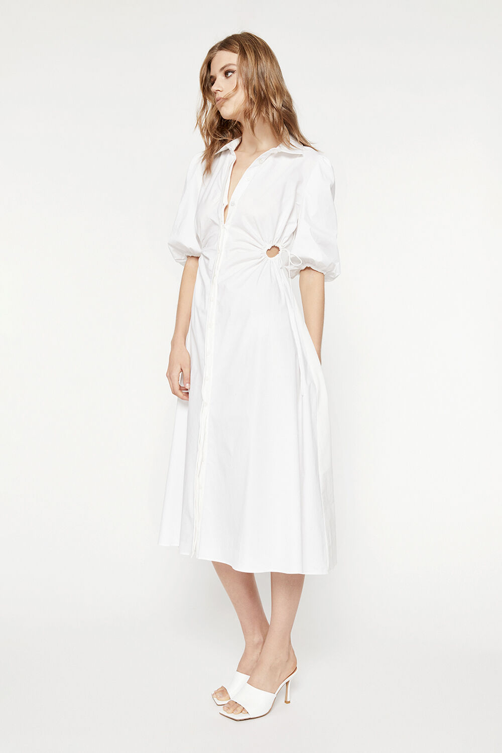 CUT OUT MIDI SHIRT DRESS in colour BRIGHT WHITE