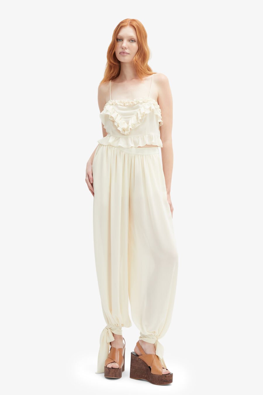 ALIRA FRILL DETAIL CROP TOP in colour SOFT BEIGE