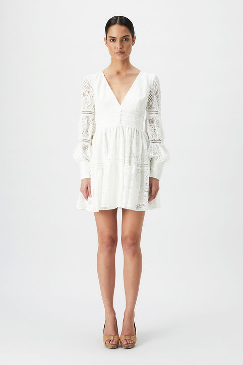 VENICE LACE MINI DRESS in colour CLOUD DANCER