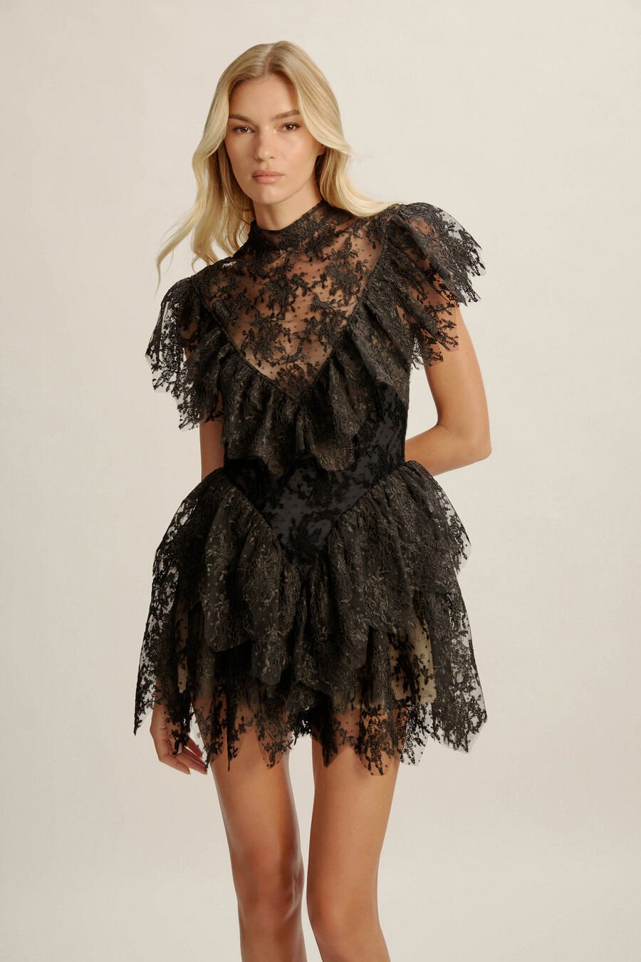 Tarryn Ruffle Lace Mini Dress