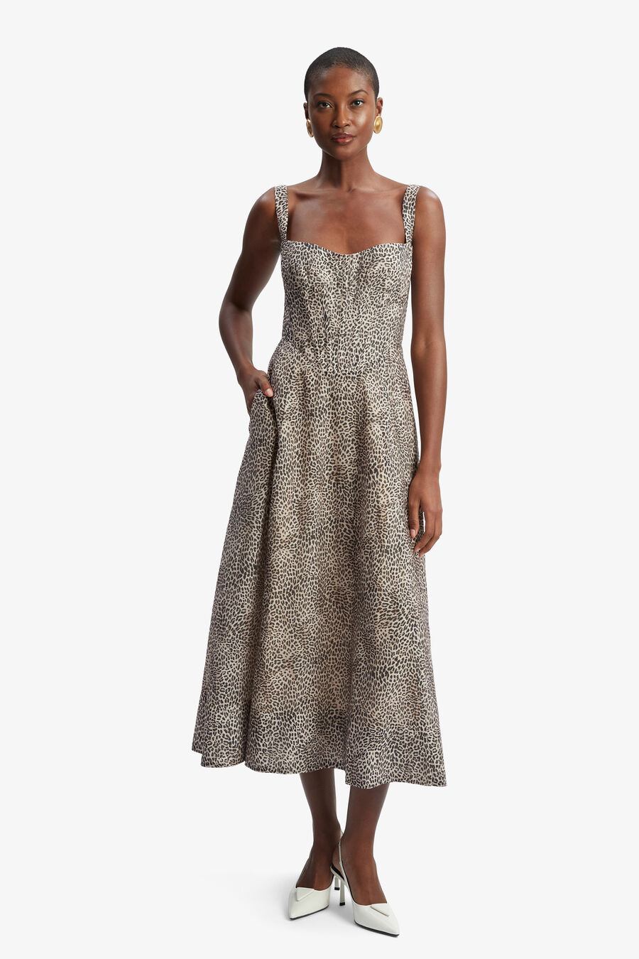 LILAH CORSET MIDI DRESS in colour Brown Leopard