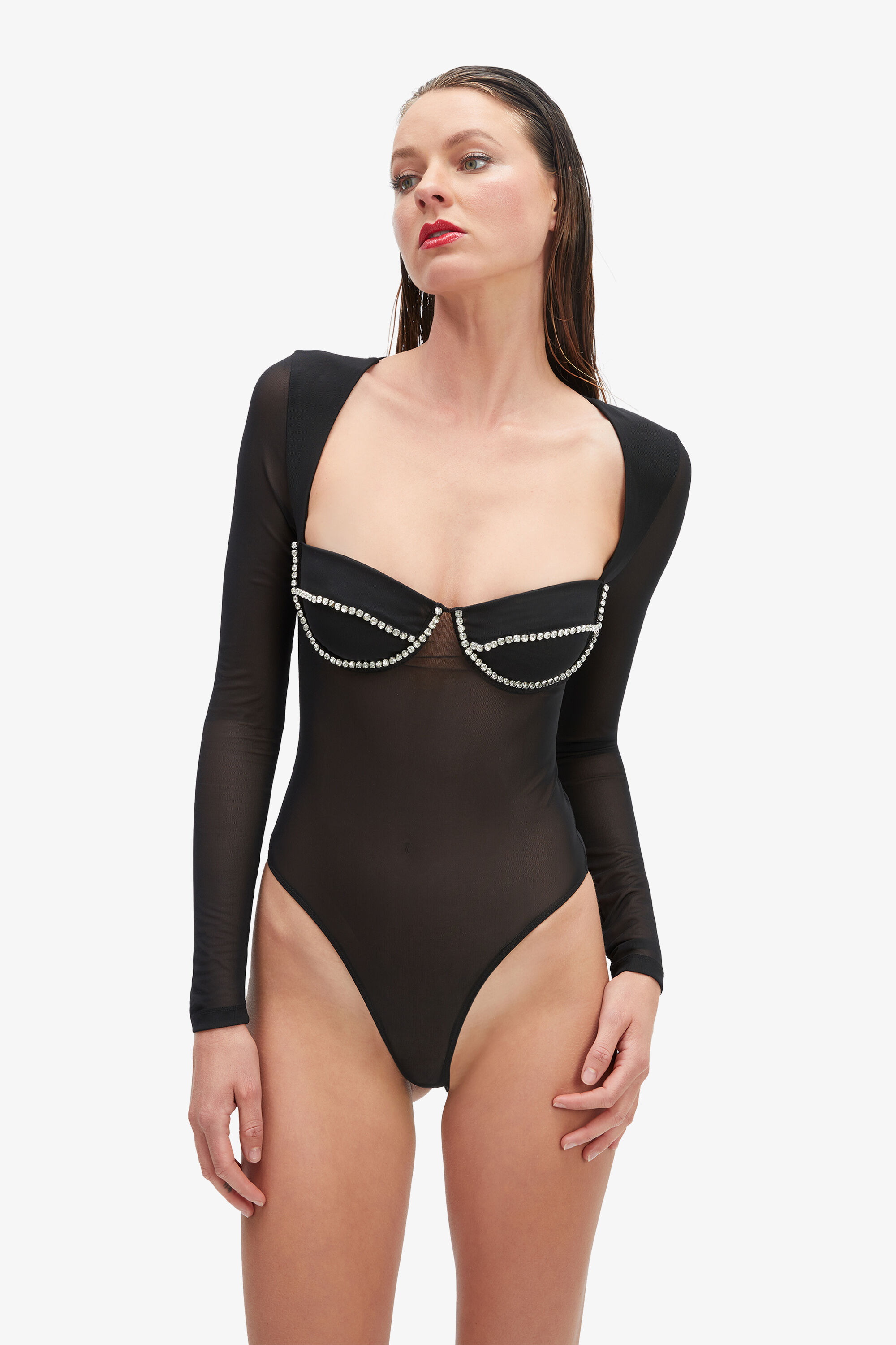 Carter Diamante Bodysuit In Black Bardot