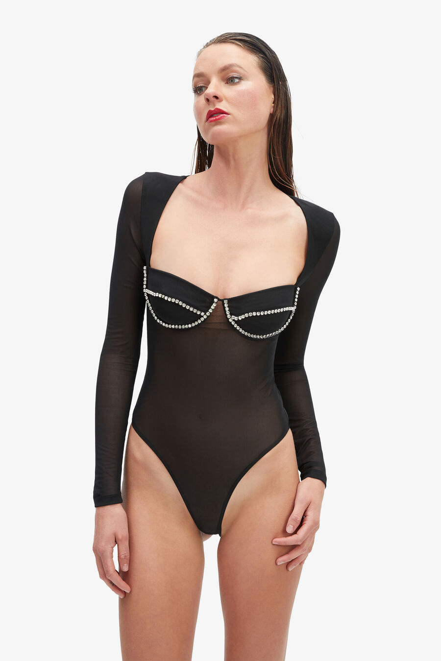 CARTER DIAMANTE BODYSUIT in colour BLACK
