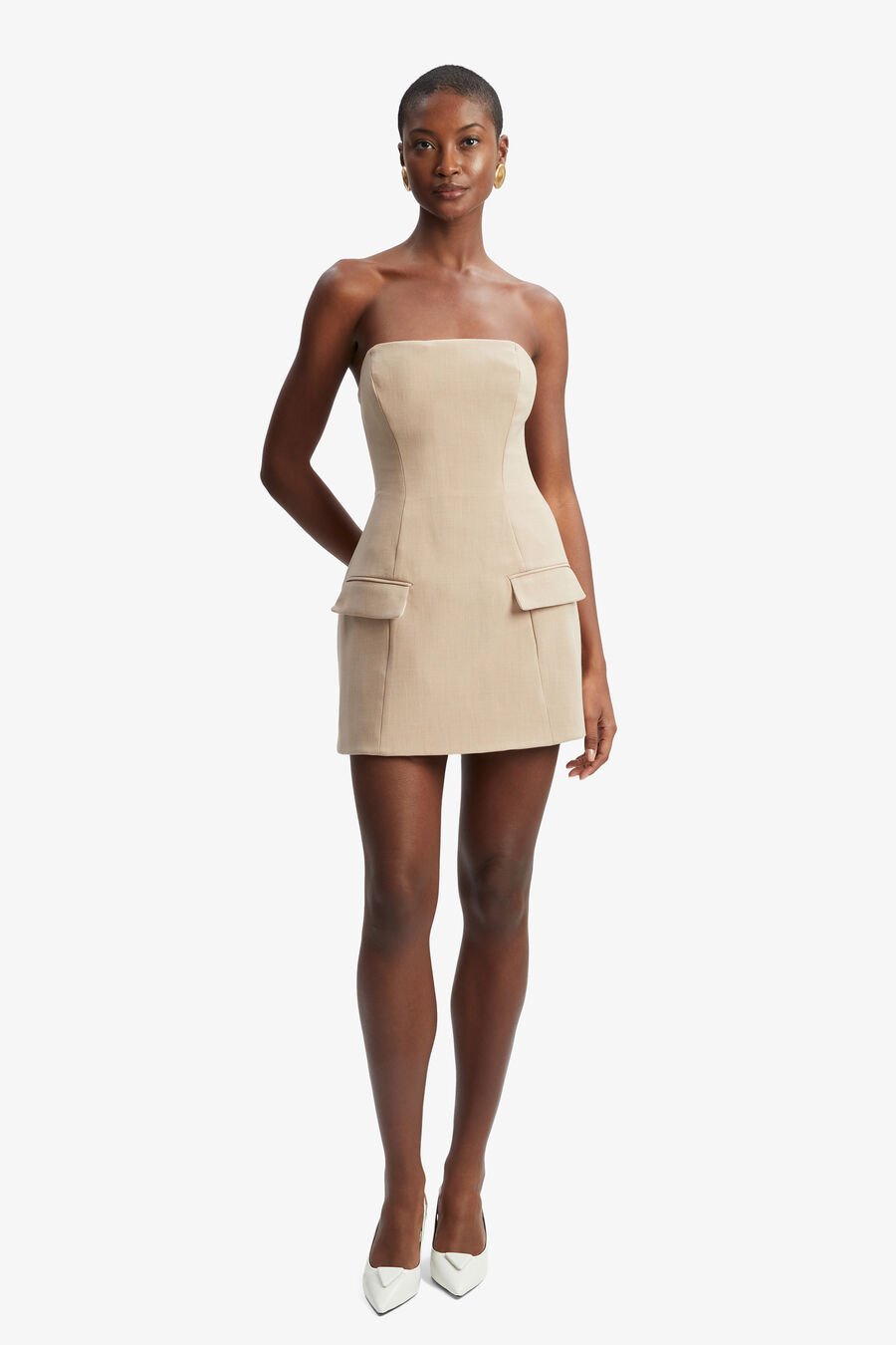 MADELINE HOUR GLASS MINI DRESS in colour TAN