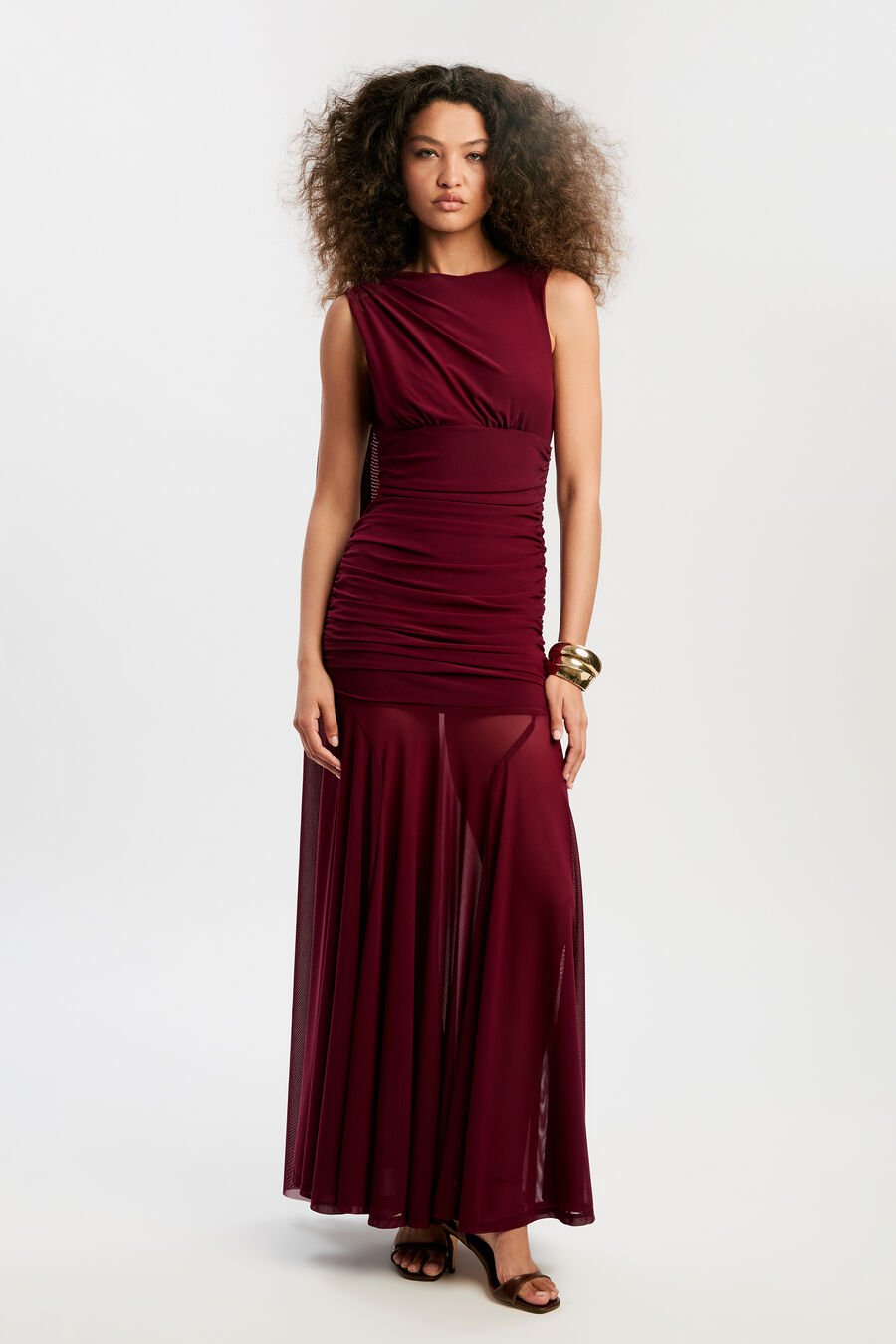 ALVERIE MESH MAXI DRESS in colour Mulberry