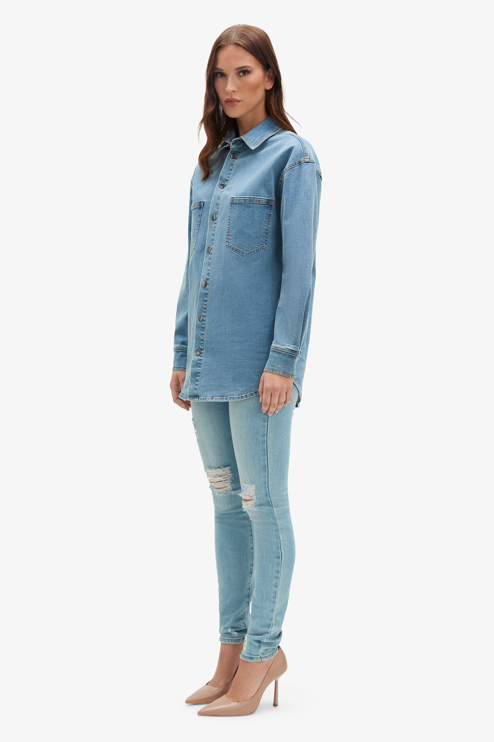 Oversized Denim Shirt In Acid | Bardot