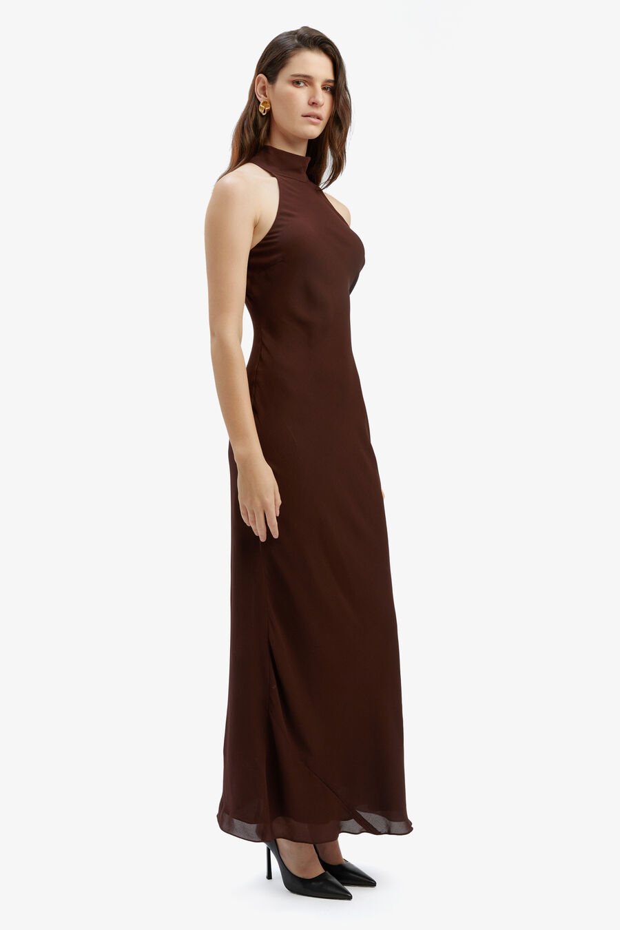 OLA MAXI DRESS in colour CHOCOLATE