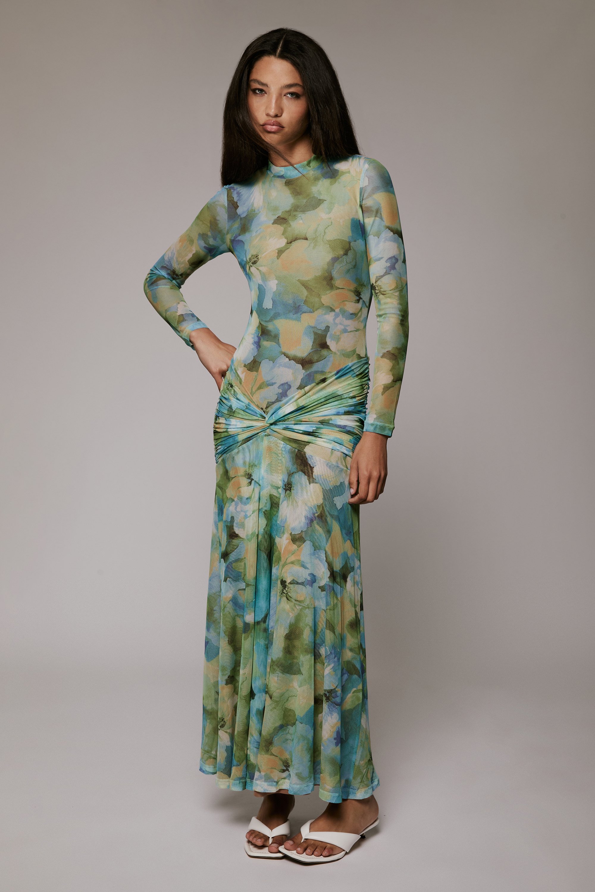 Bardot Lea Floral Mesh Dress In Green
