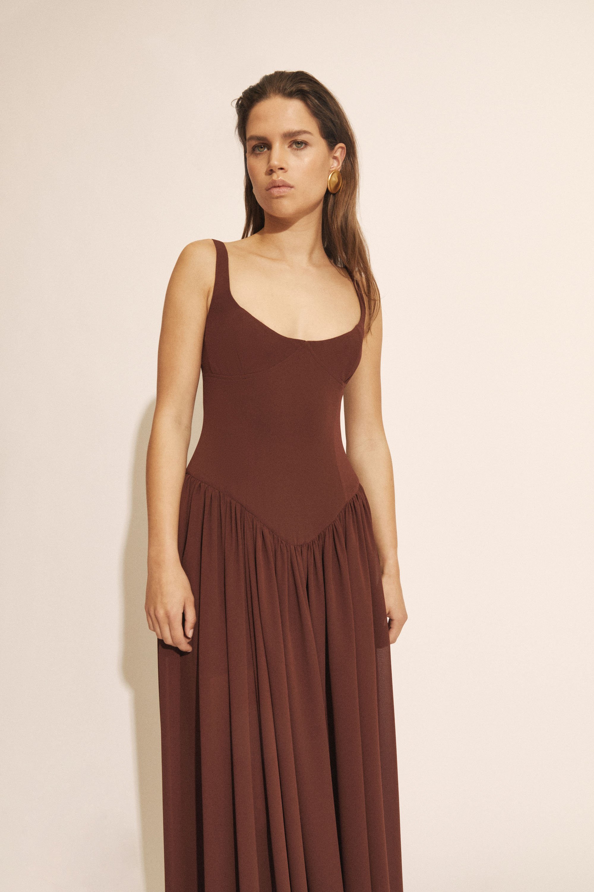 Bardot Briann Corset Bodice Maxi Dress In Chocolate