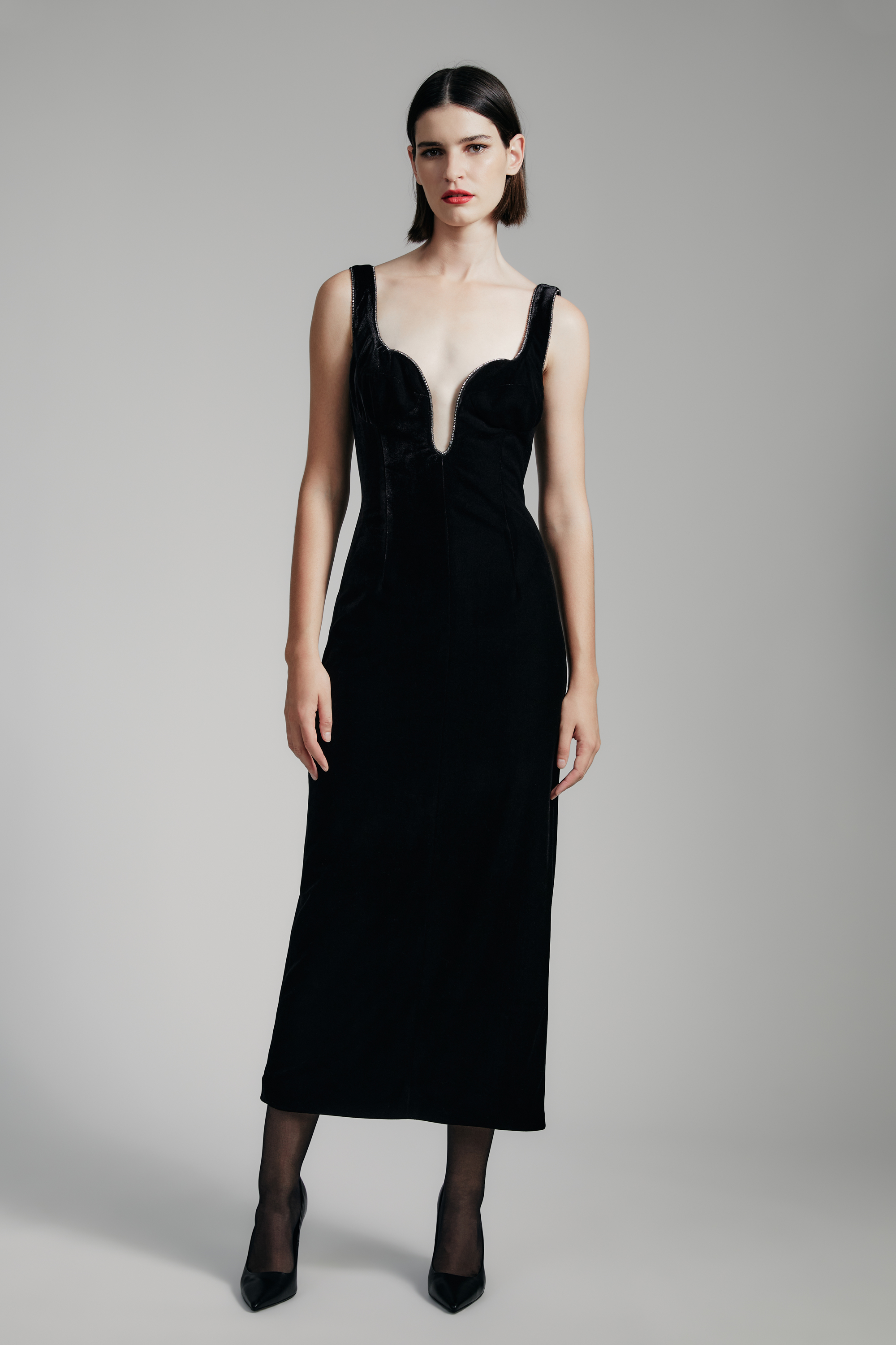 Bardot Brooklyn Velour Midi Dress In Black