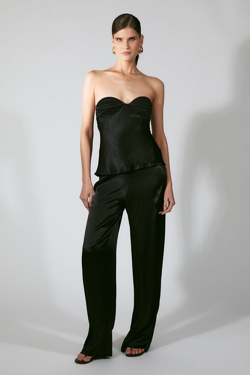 Bardot Devin Midi Rise Satin Pant In Black