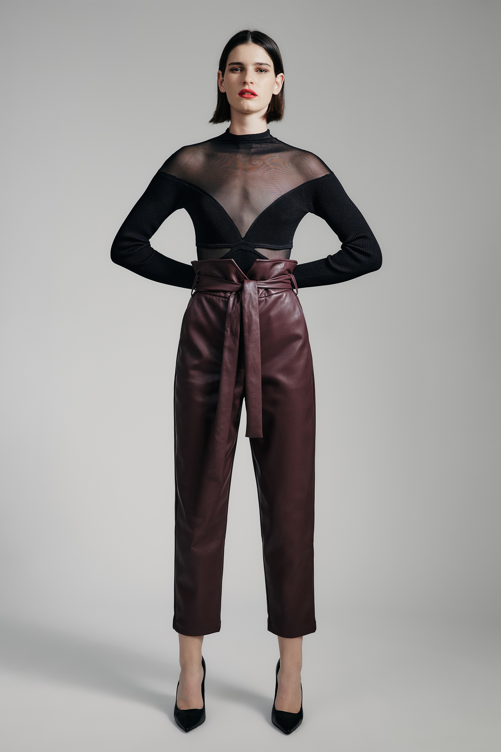 Bardot Debbie Vegan Leather Pant In Deep Plum