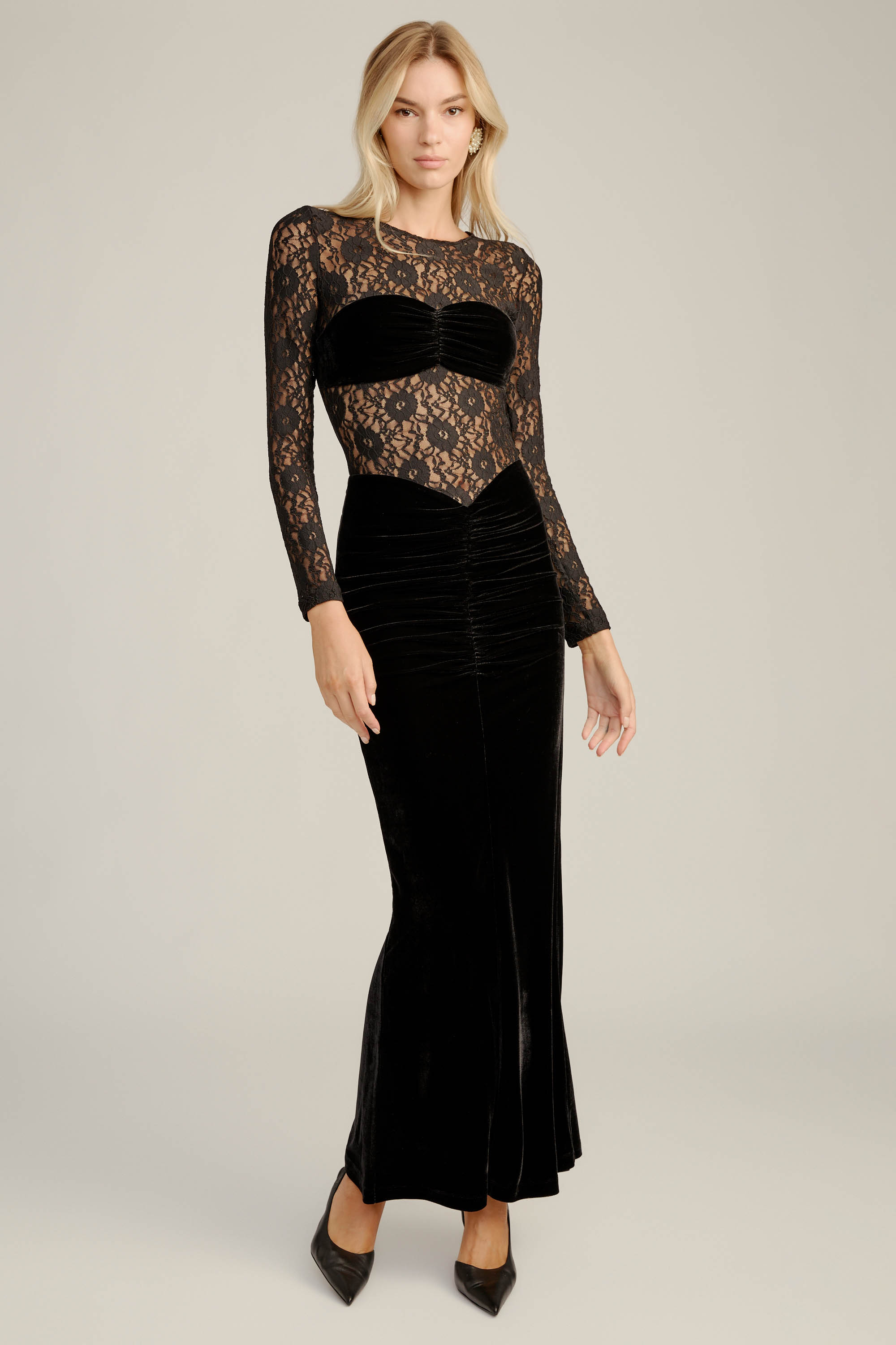 Bardot Helenie Velour Lace Maxi Dress In Black