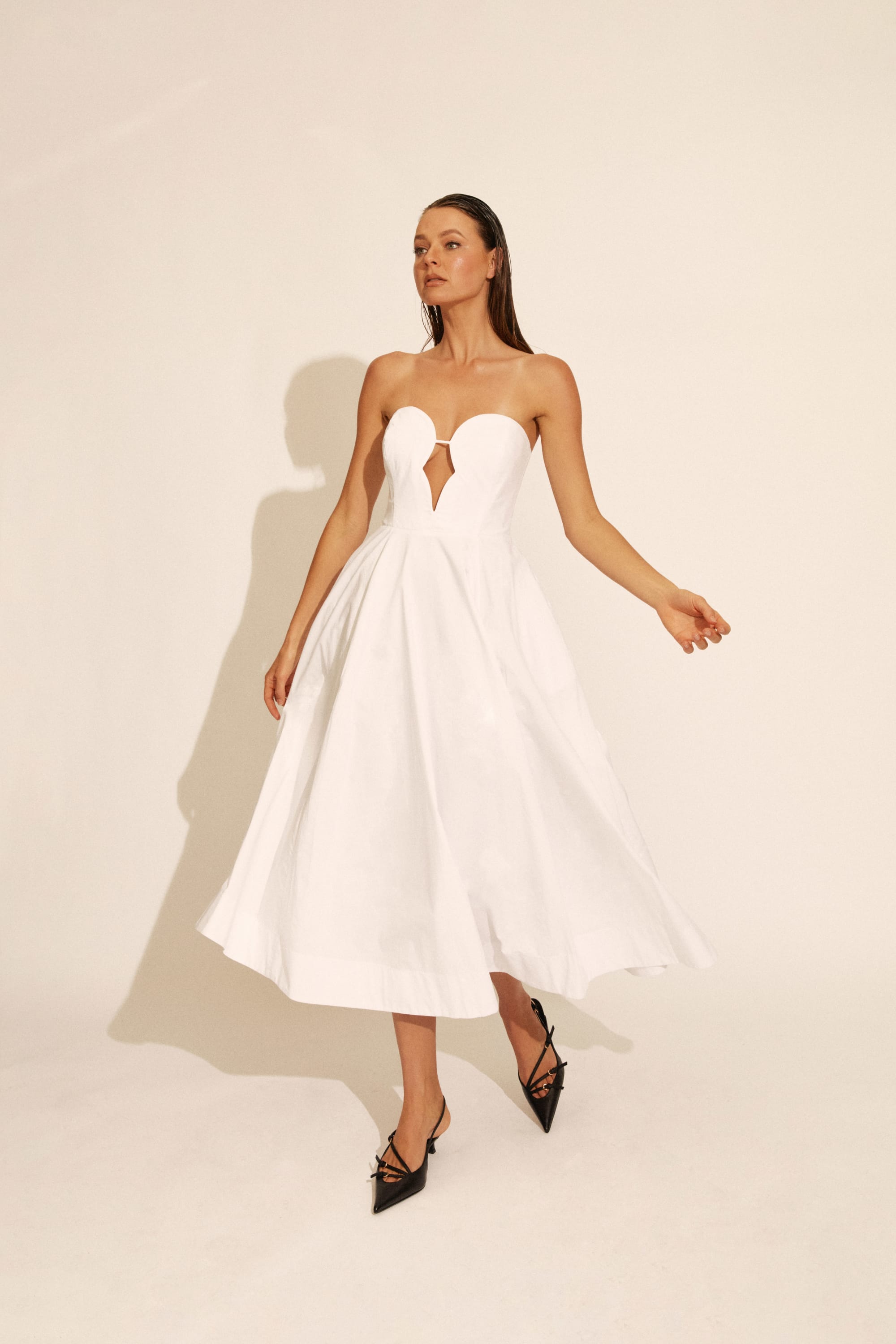 Bardot Opal Volume Poplin Midi Dress In Orchid Wht