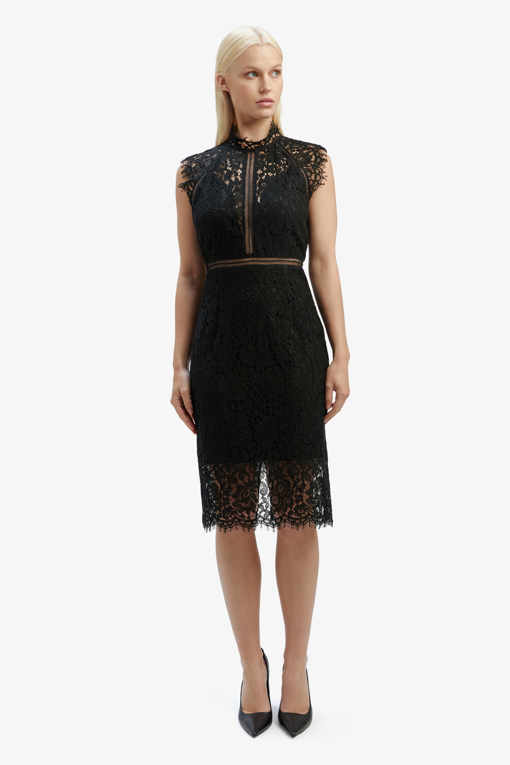Bardot Knee-length Lace Panel Dress In Black