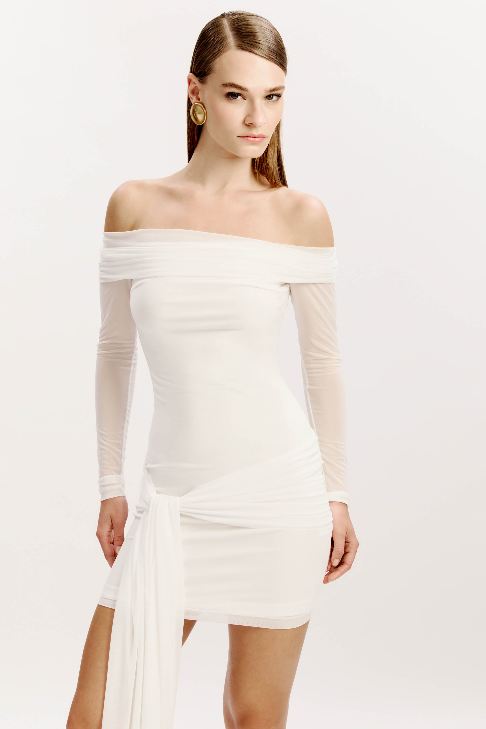 Bardot Fernanda Mesh Mini Dress In Orchid Wht