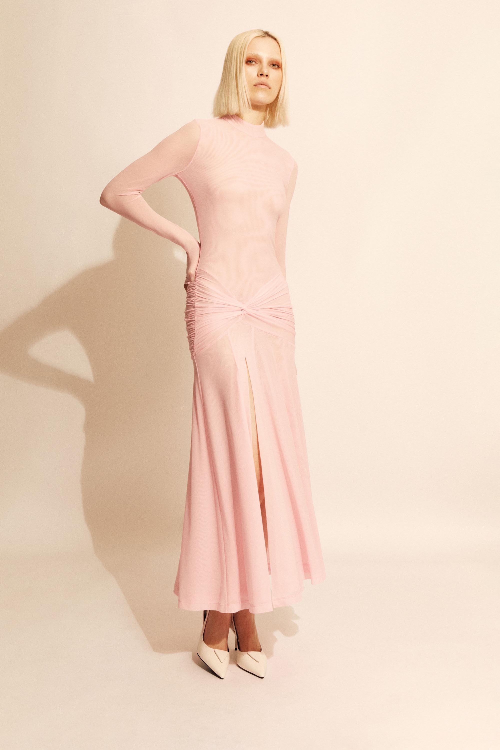 Bardot Lea Mesh Midi Dress In Light Pink