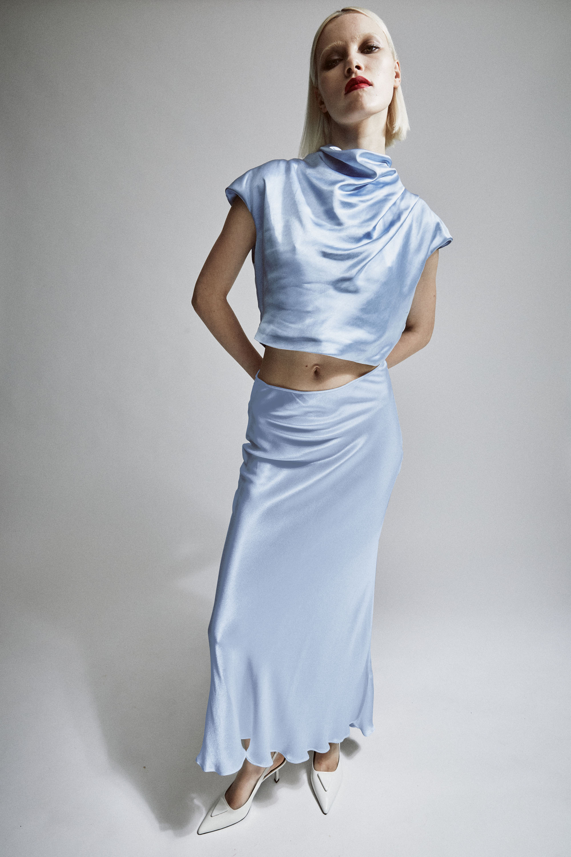 Bardot Monroe Satin Maxi Skirt In Soft Blue