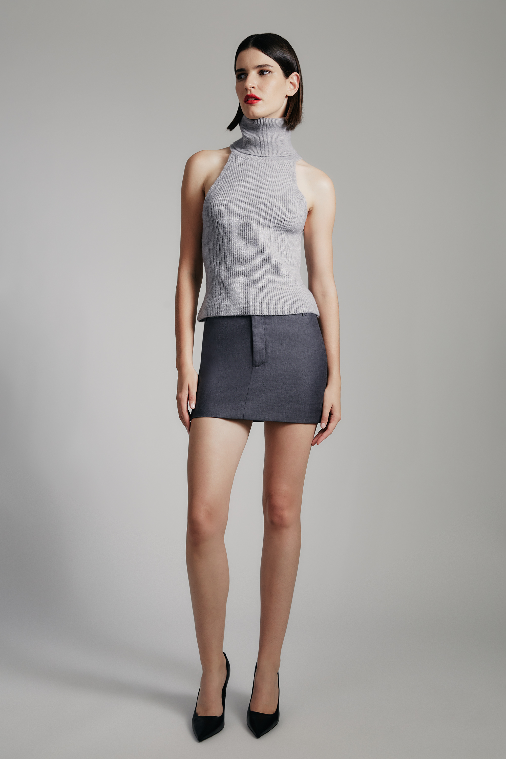 Bardot Aleia Turtleneck Sleeveless Rib Sweater In Dark Grey