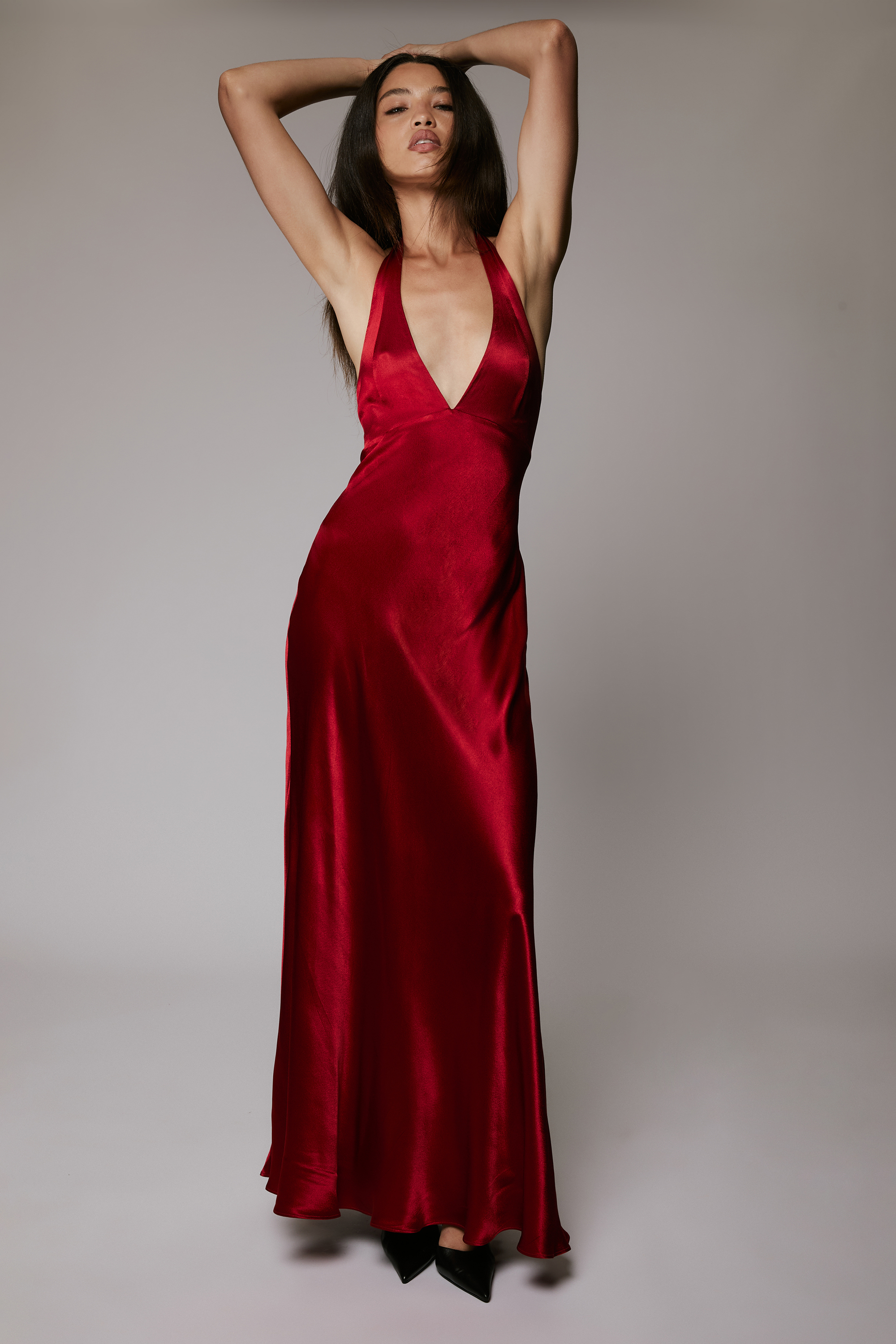 Bardot Magdalene Satin Halter Dress In Red