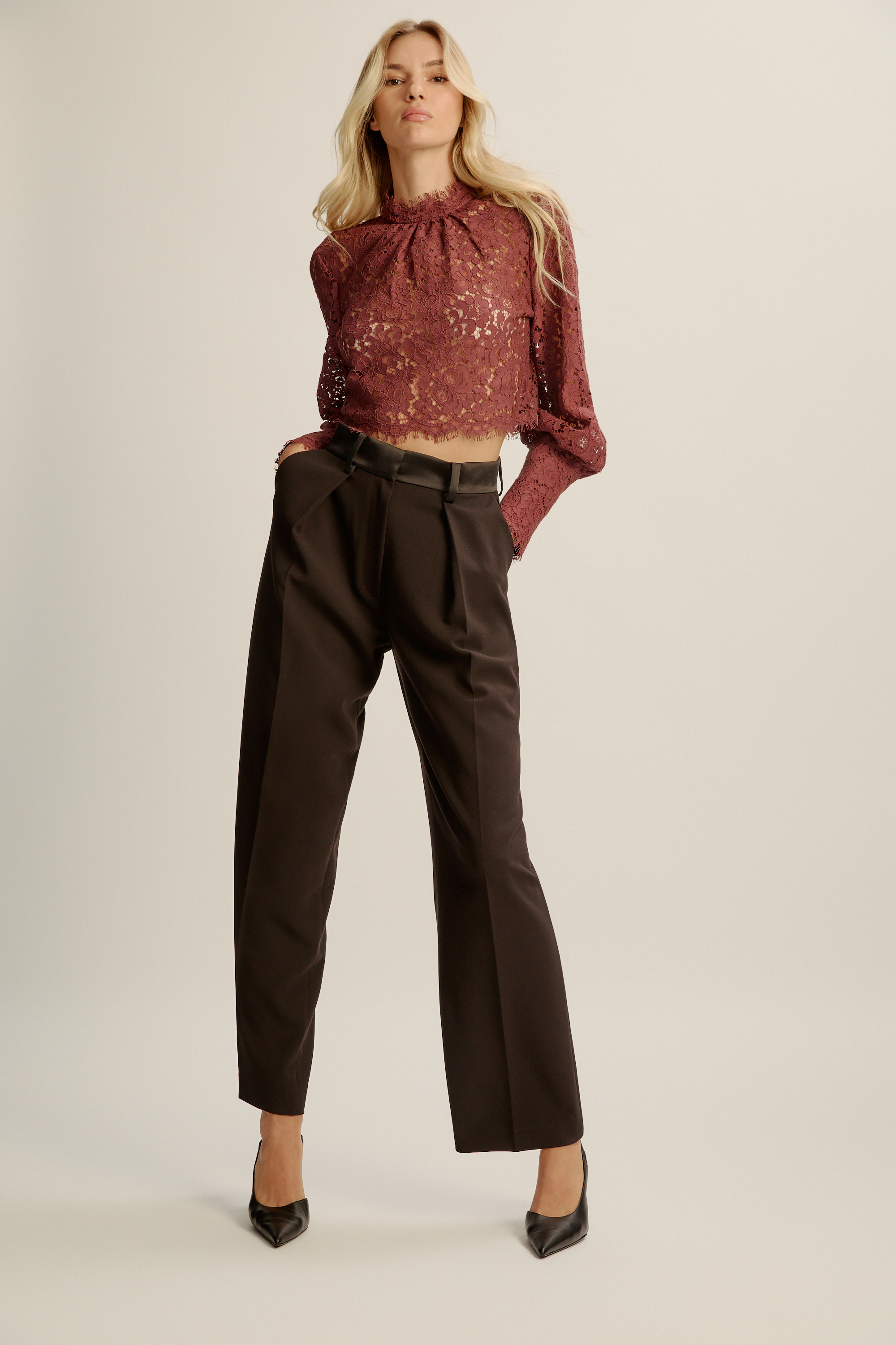 Bardot Fia Satin High Rise Pant In Brown