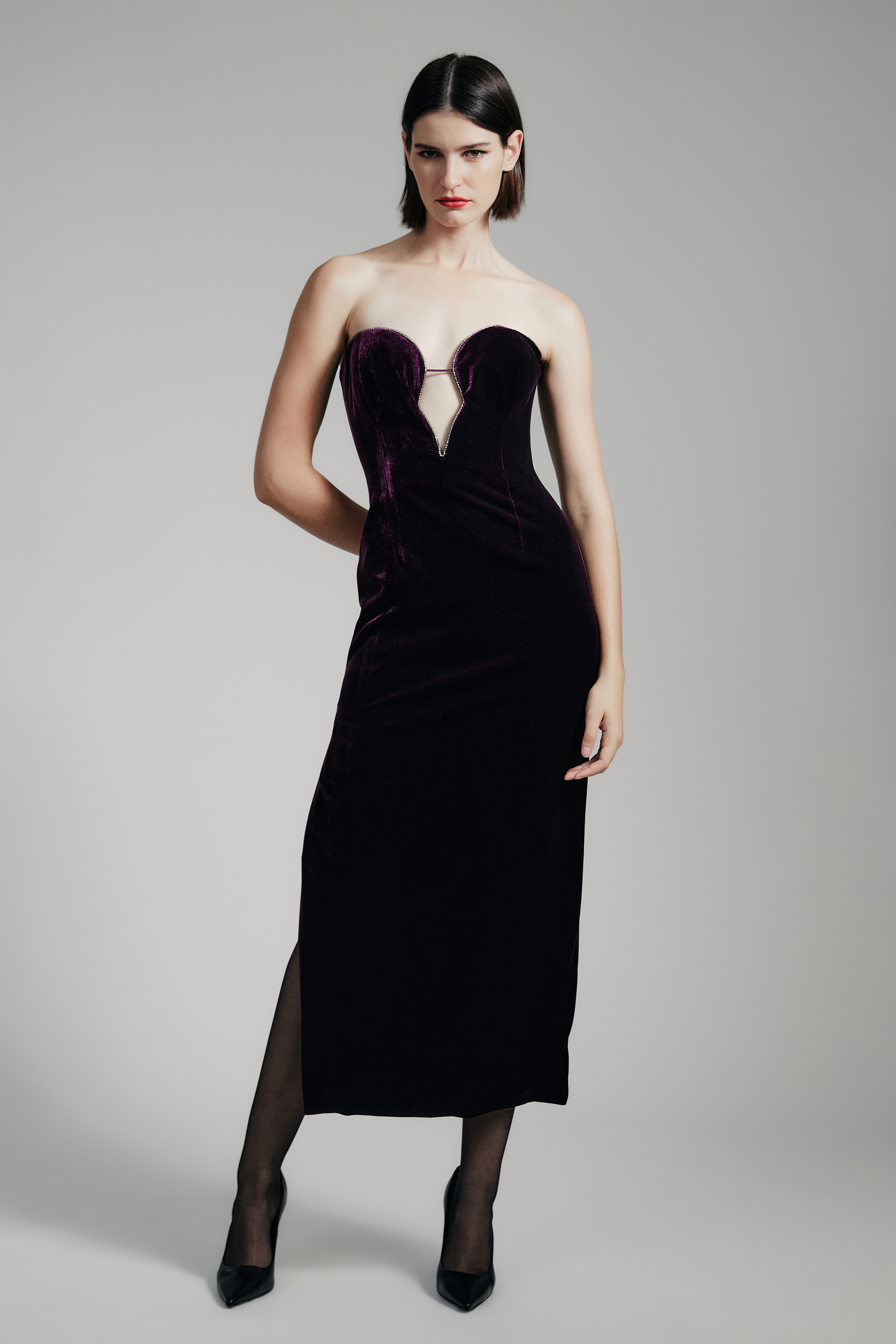 Bardot Lilah Velour Midi Dress In Drk Purple