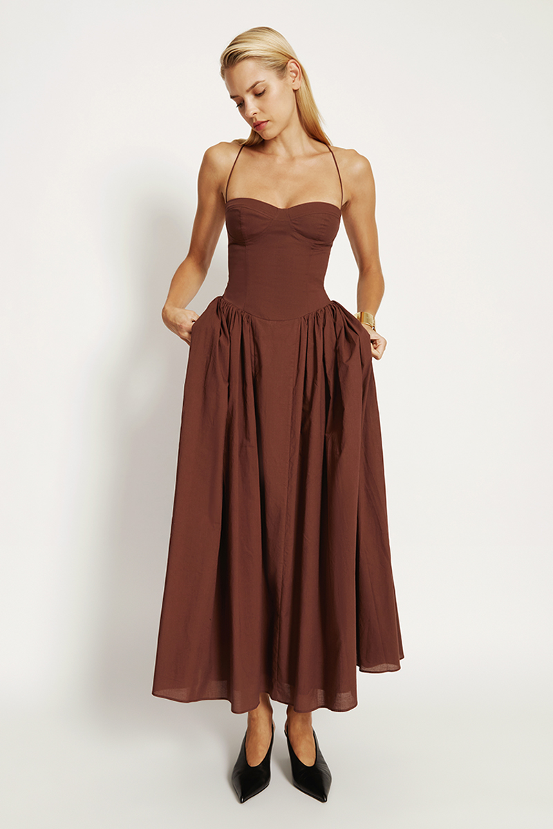 Bardot Estie Cotton Maxi Dress In Chocolate