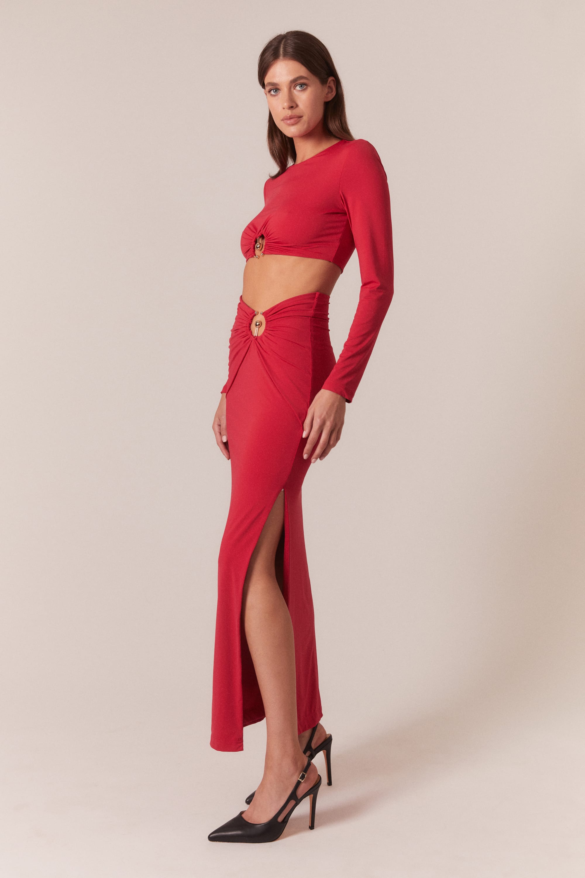 Bardot Neve Maxi Skirt In Red