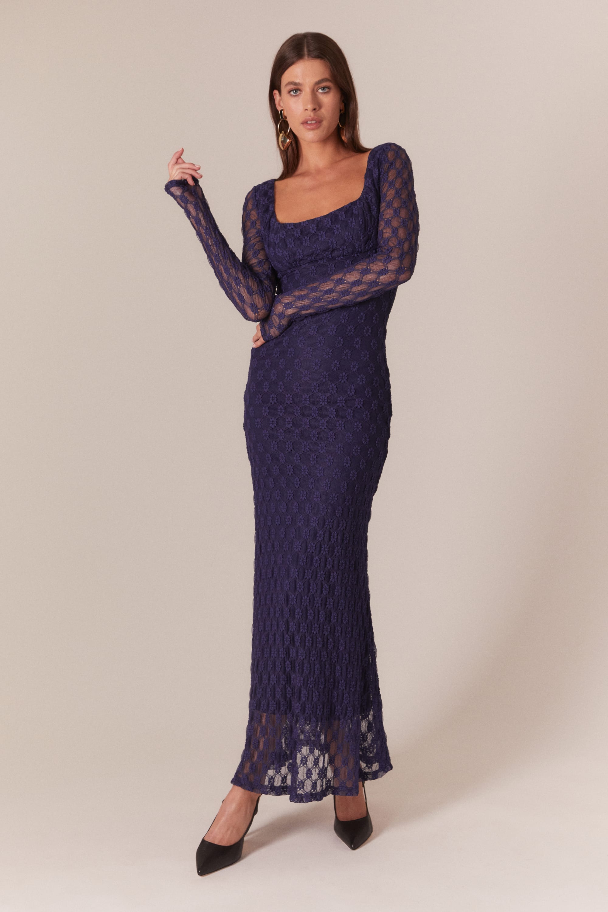 Bardot Adoni Lace Midi Dress In Navy