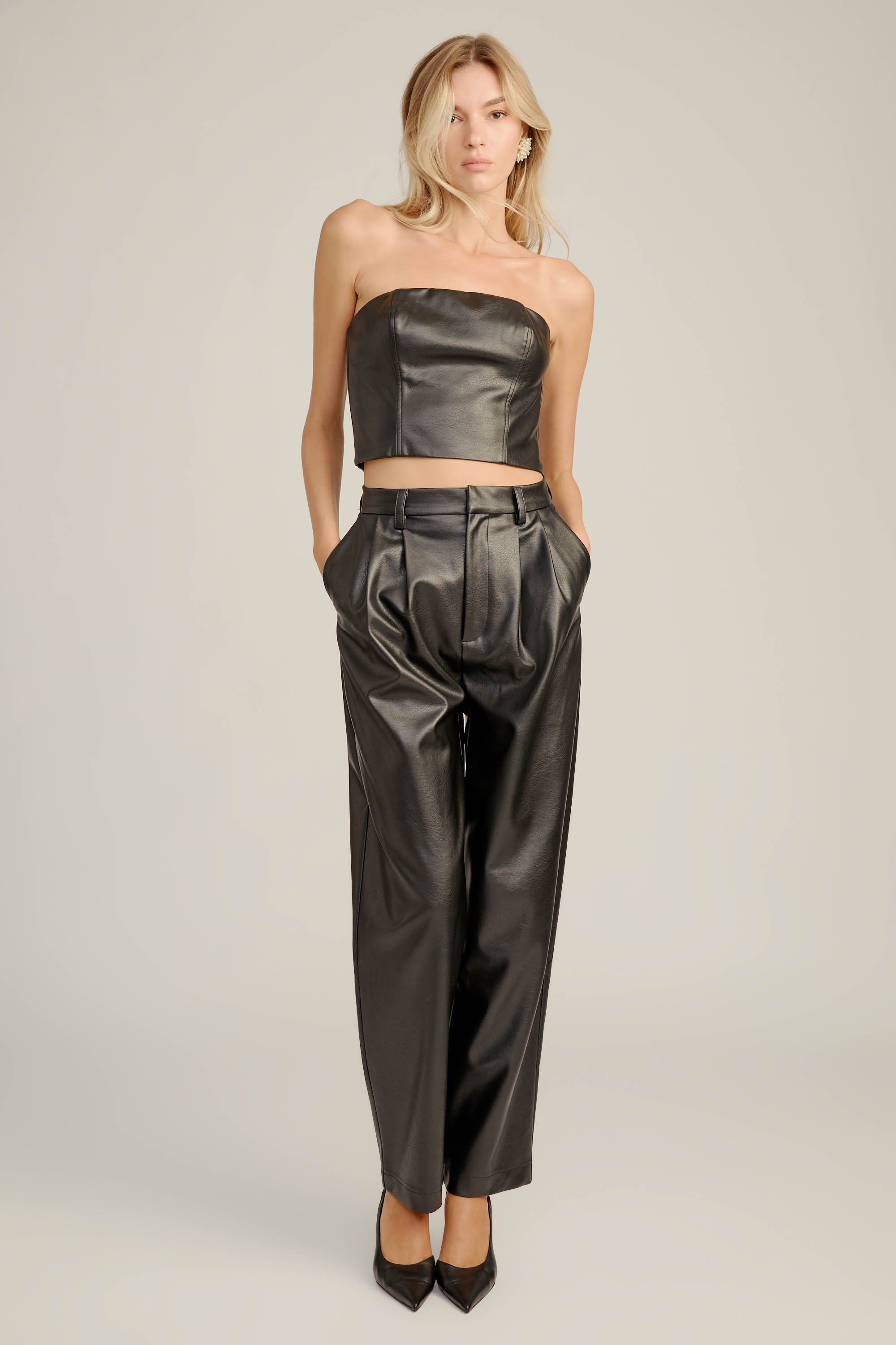 Bardot Kelsa Vegan Leather Top In Black