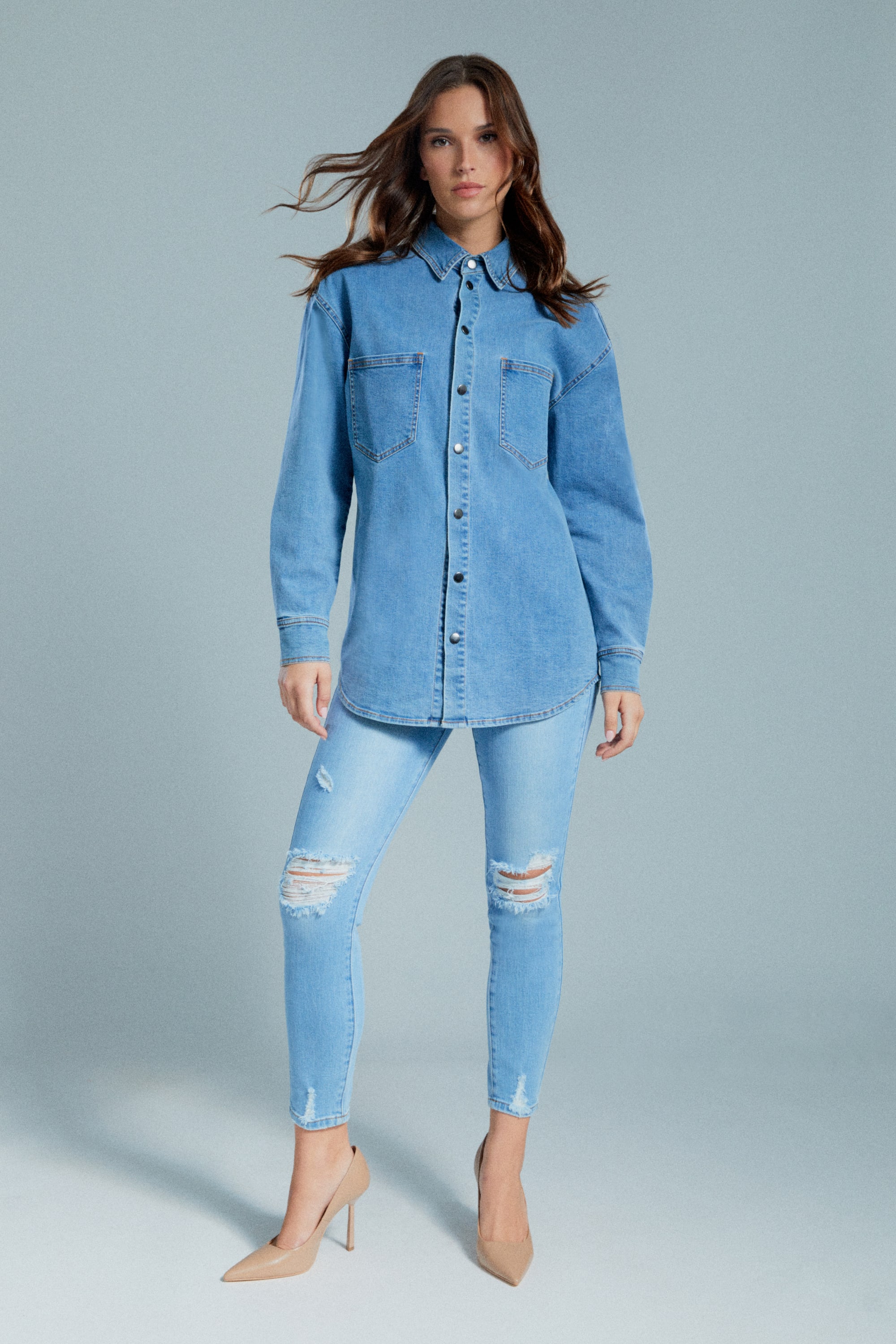 Bardot Oversized Denim Shirt In Acid