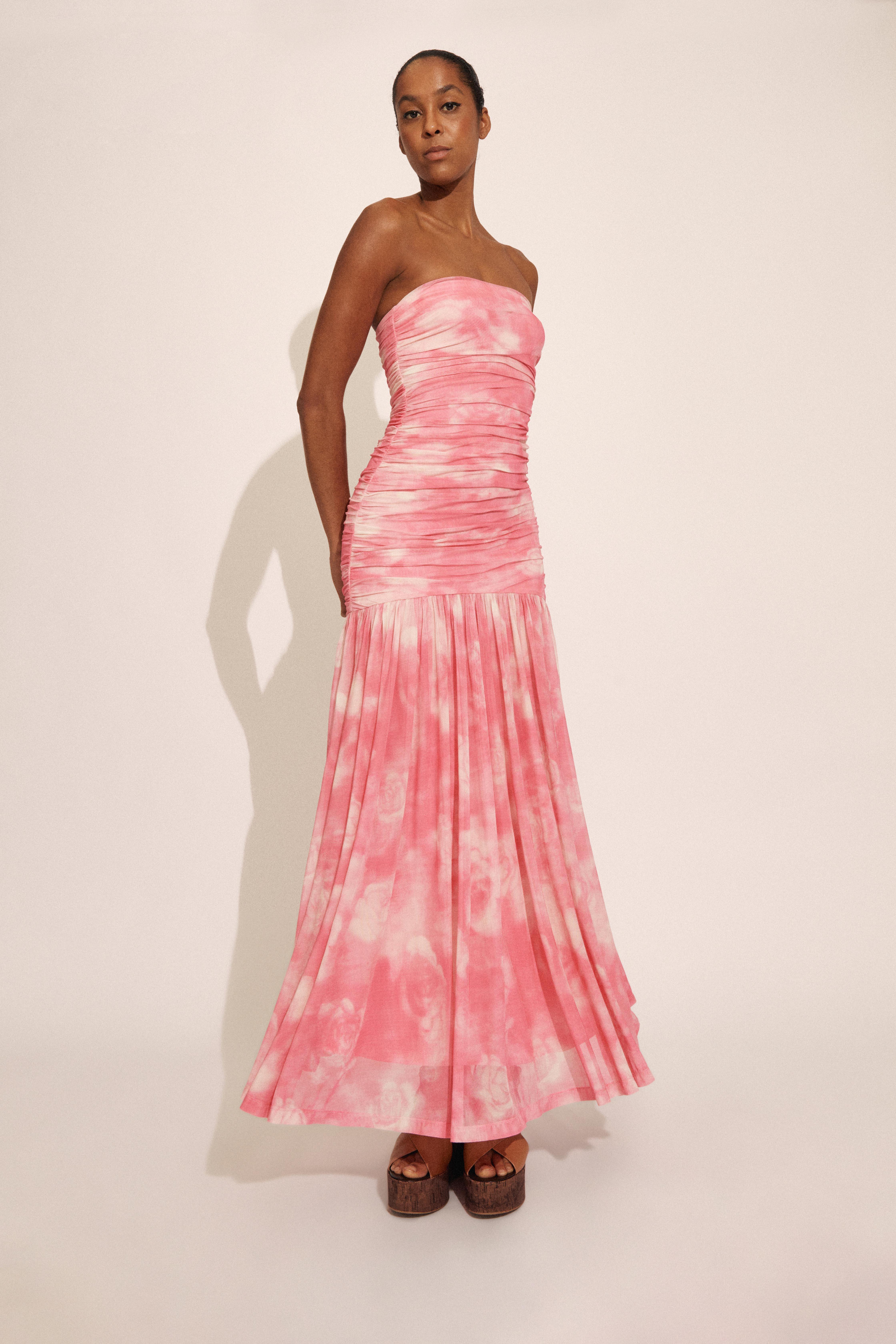 Shop Bardot Solana Printed Mesh Maxi Dress In Pink Flora