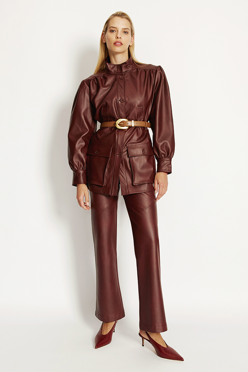 Bardot Clements Vegan Leather Jacket In Brown