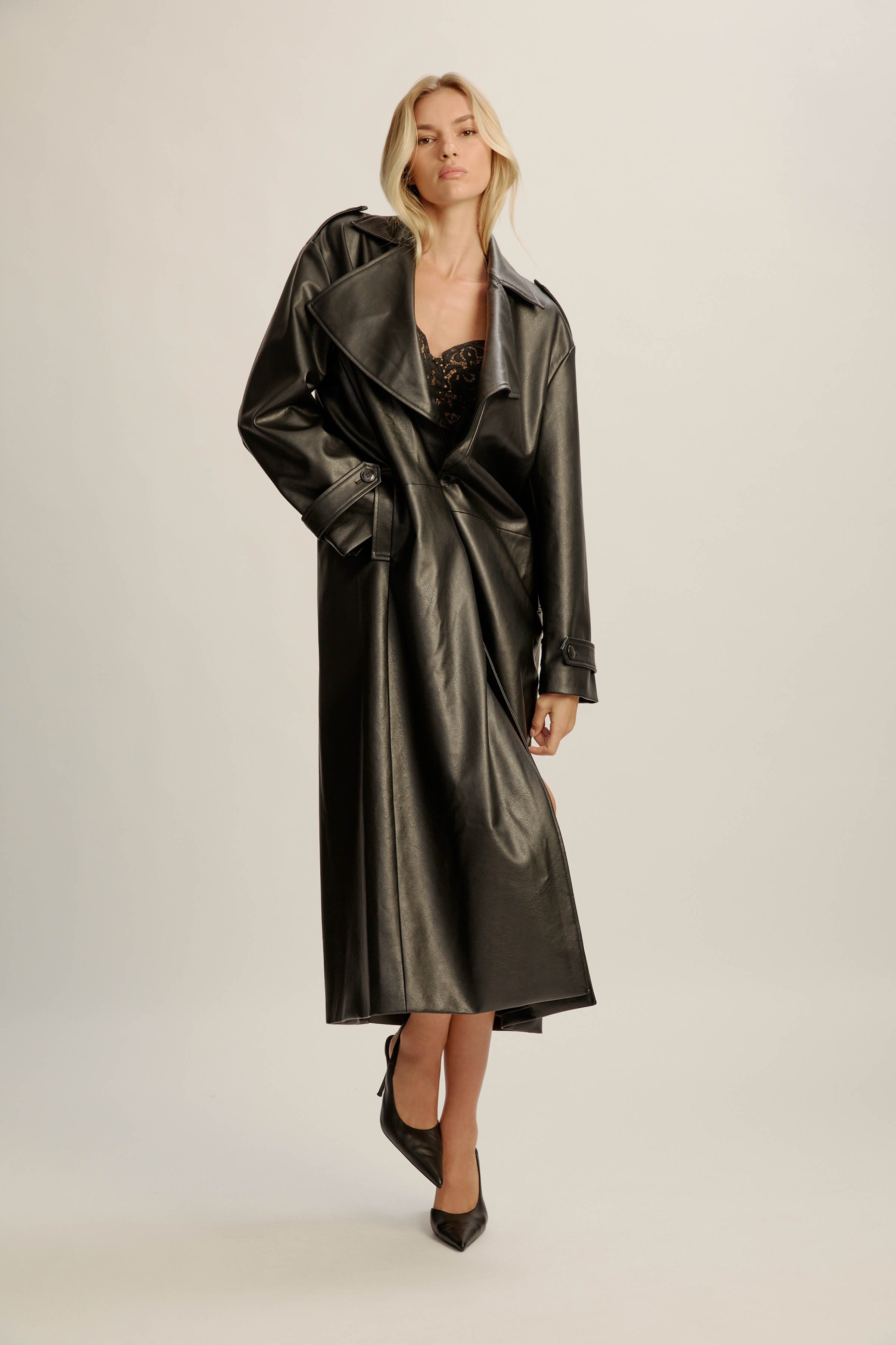 Bardot Reilia Vegan Leather Coat In Black