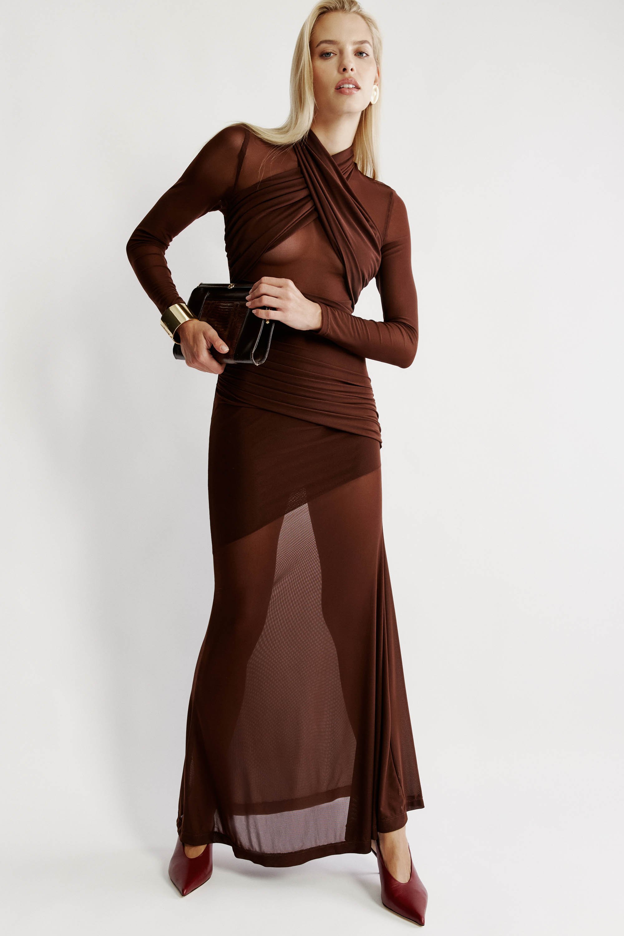 Bardot Marice Wrap Mesh Maxi Dress