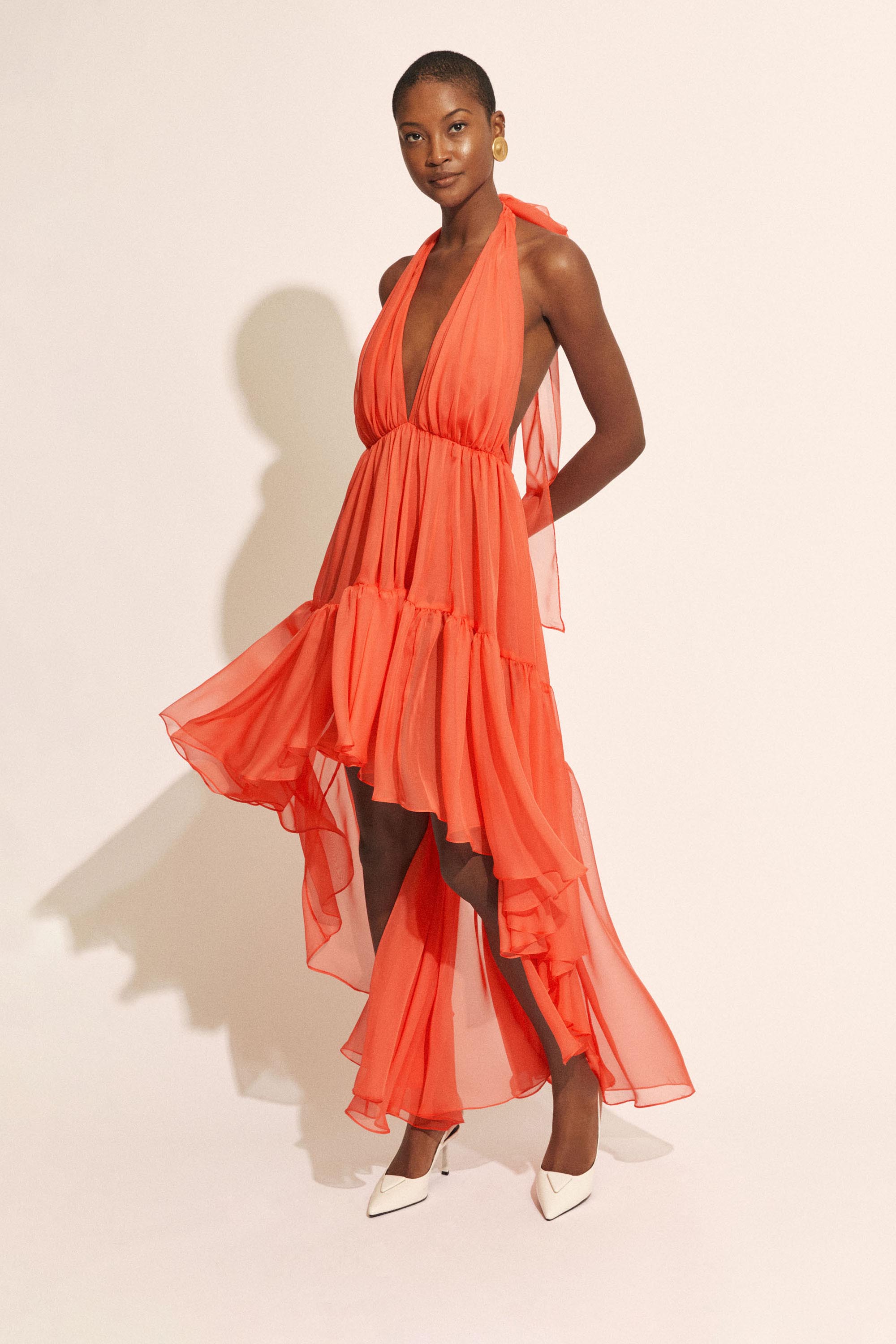 Bardot Leona High-low Chiffon Halter Dress In Fire Red