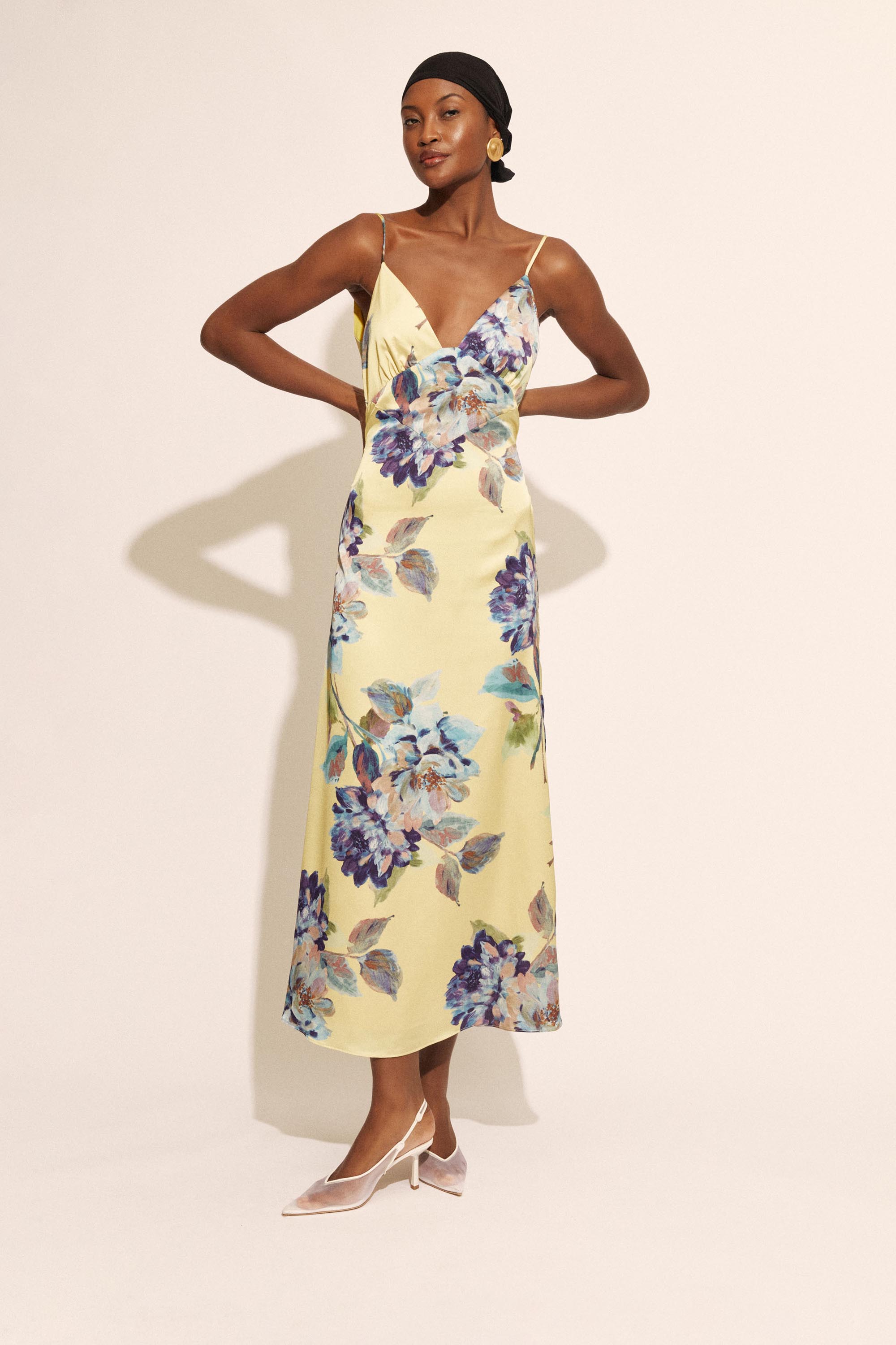 Bardot Wintour Floral Print Satin Dress In Bold Bl Fl