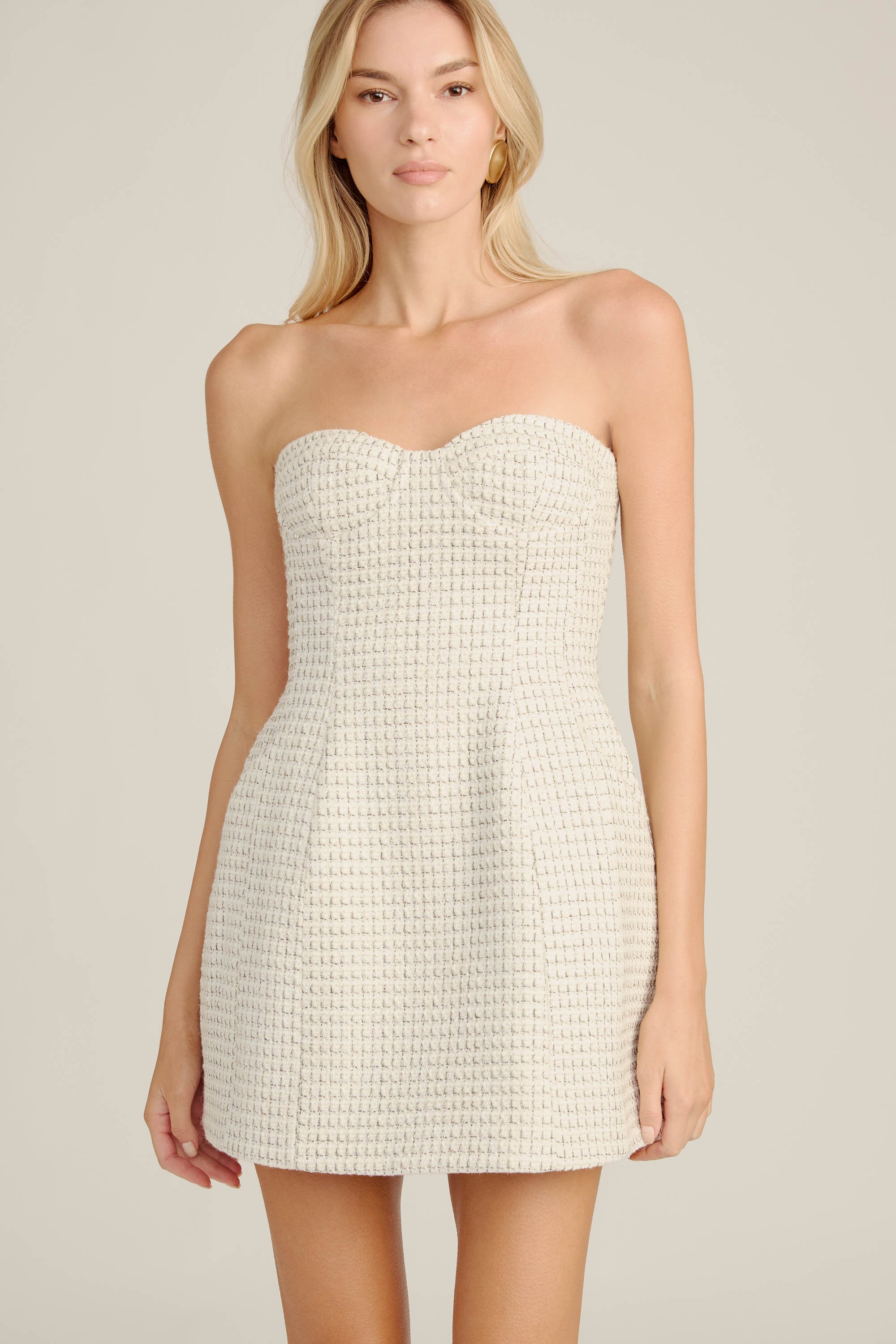 Bardot Florine Boucle Mini Dress In White