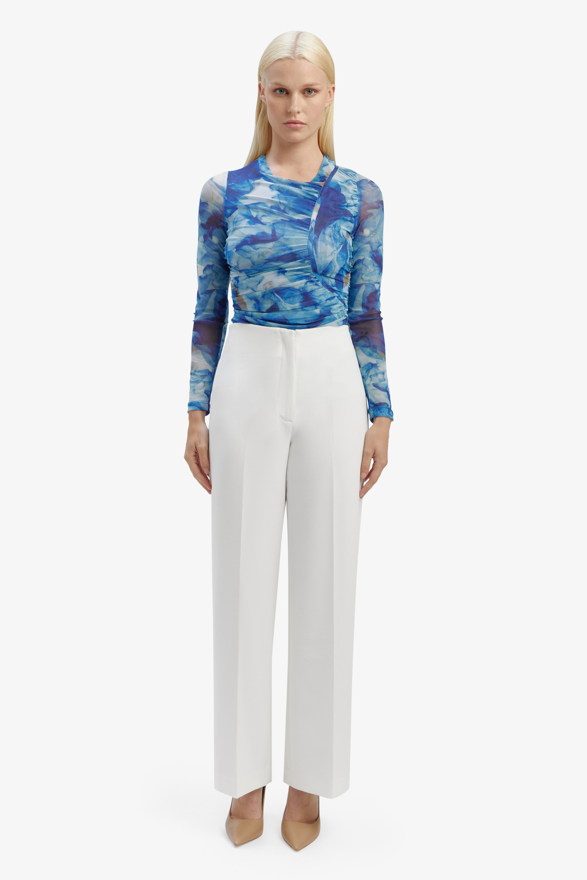 Bardot Anna Mid Waist Tailored Pant In Orchid Whi