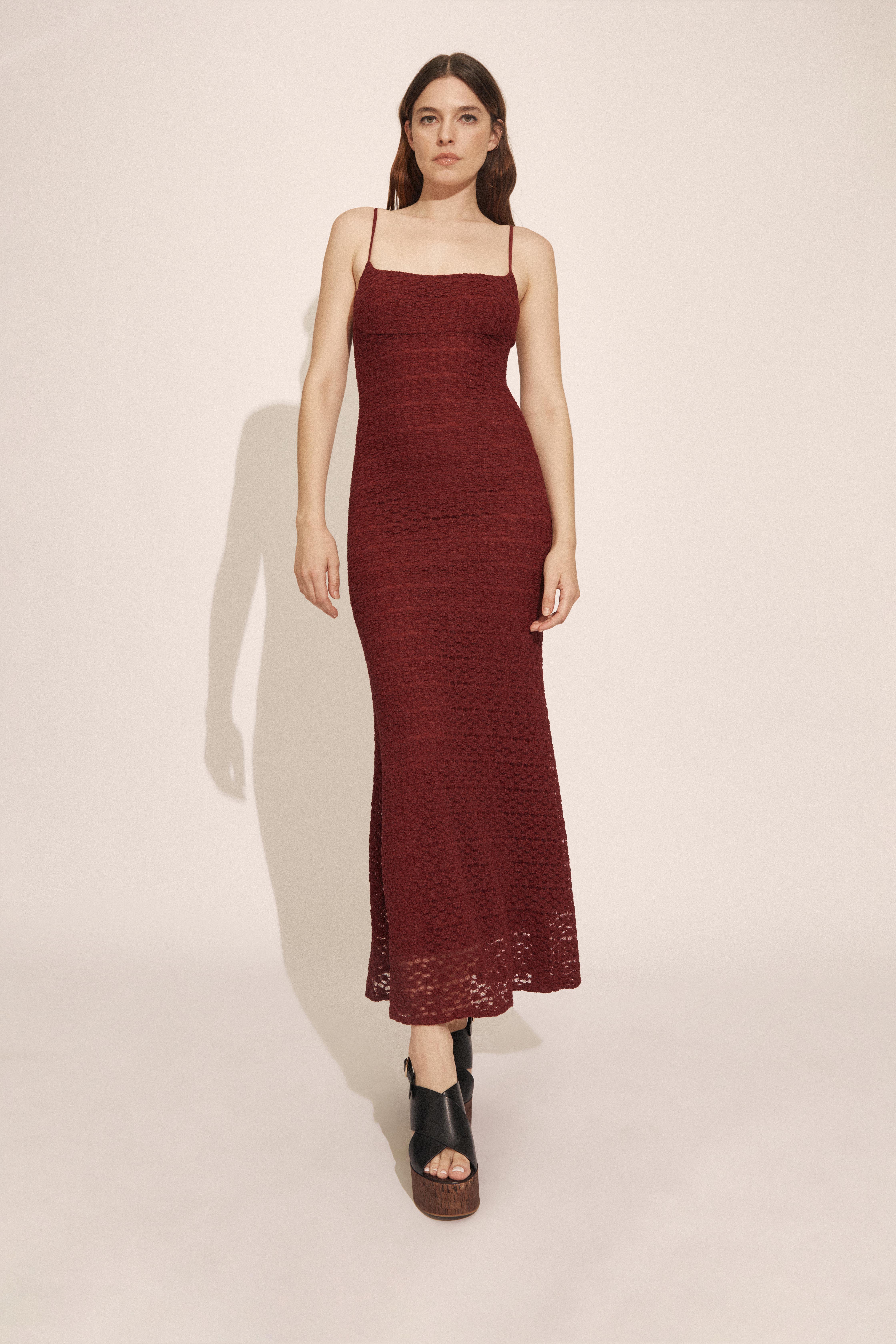 Bardot Louisa Mesh Midi Dress In Burgundy