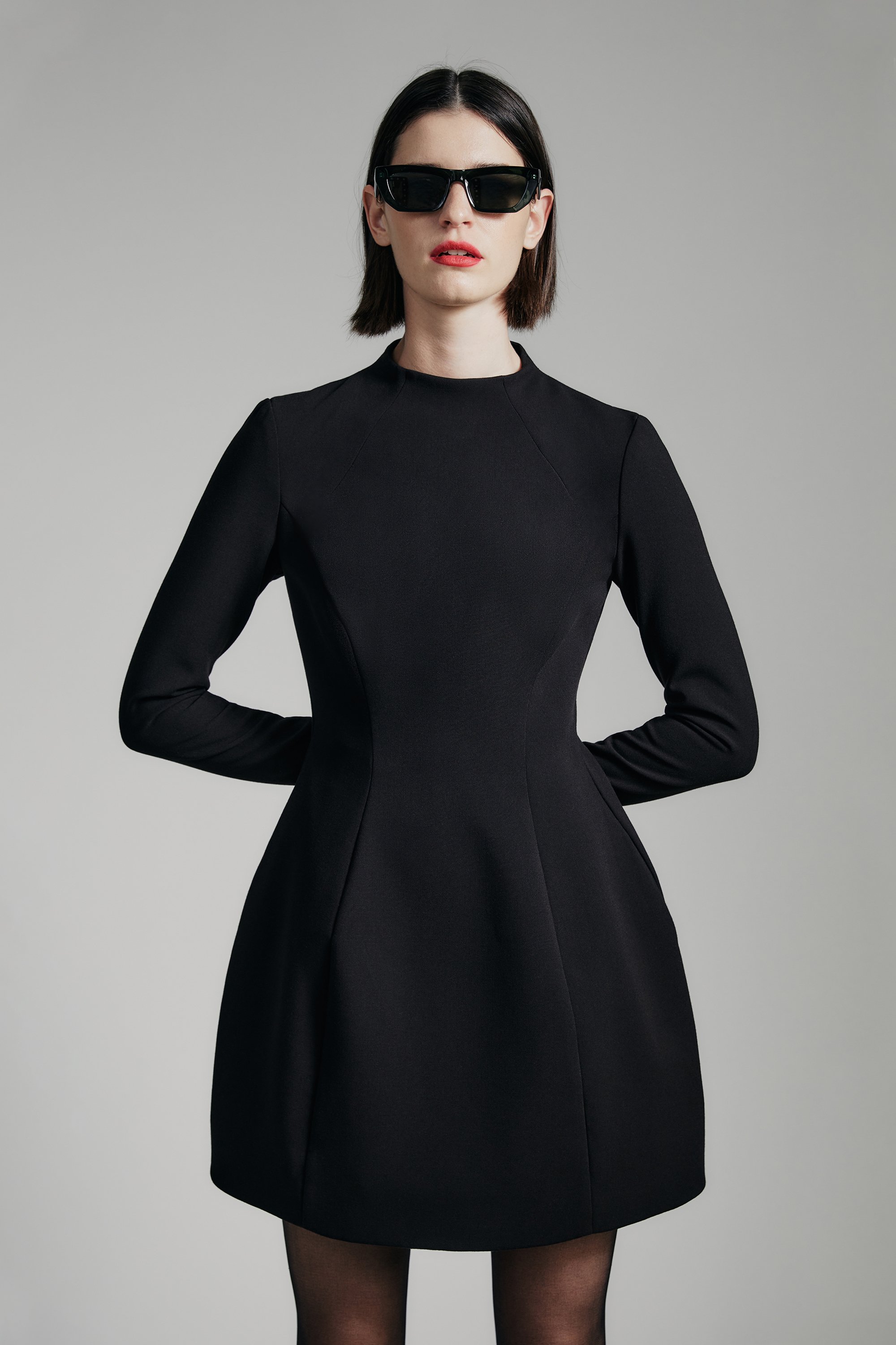 Bardot Delphi Long Sleeve Mini Dress In Black