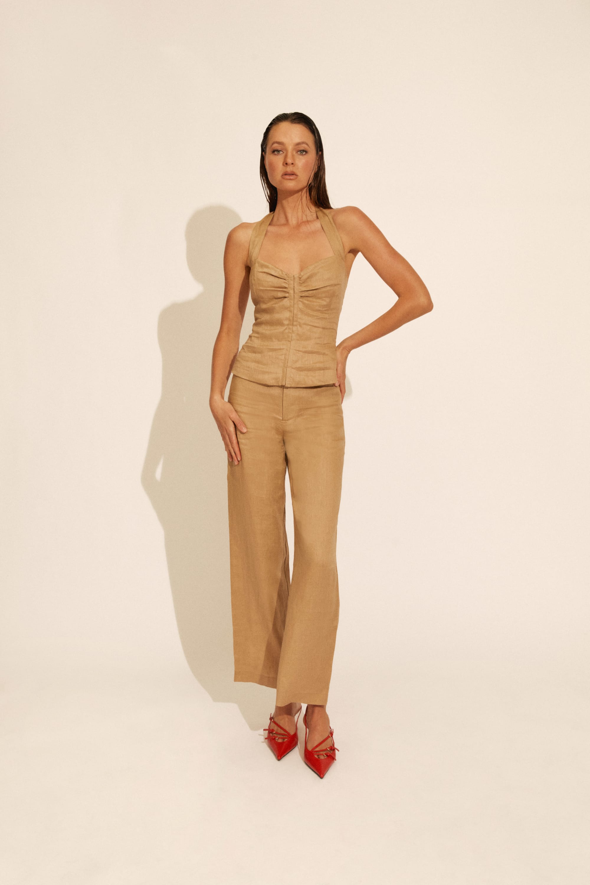 Bardot Rixton Linen Halter Top In Latte